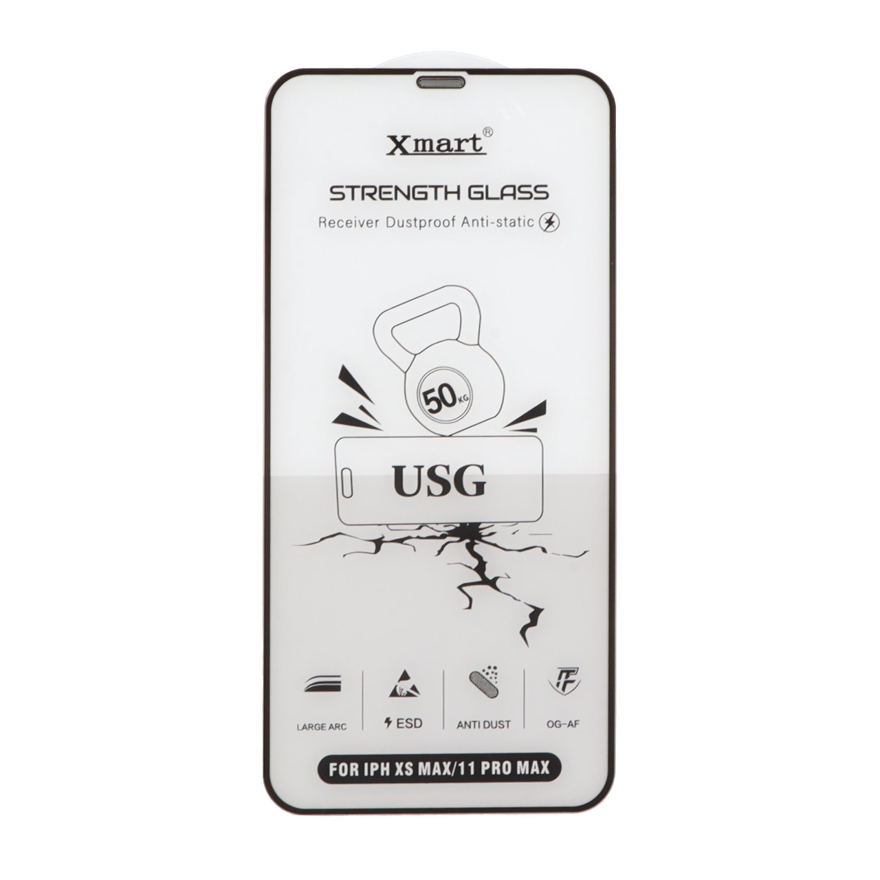 محافظ صفحه نمایش شیشه ای اورجینال Full Cover XMART Anti Static USG مدل iPhone 11 pro max / XS Max / X Max
