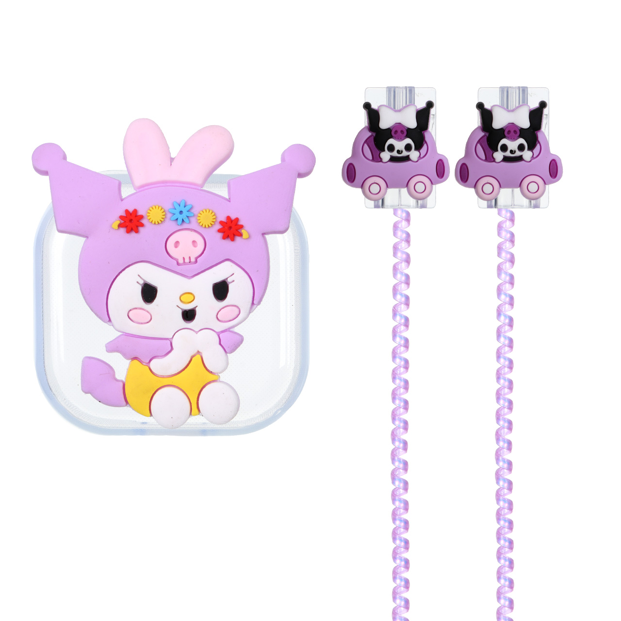 ست محافظ کابل و آداپتور شارژر فانتزی طرح Kuromi و My Melody مناسب برای شارژر 20 وات اپل