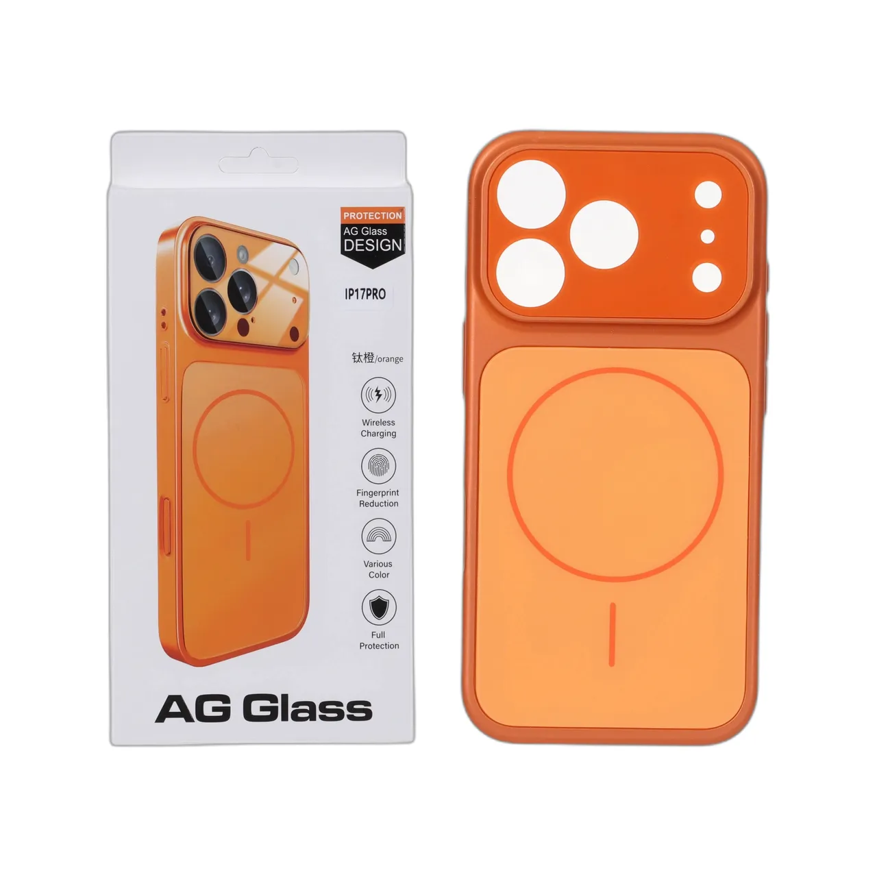 قاب محافظ لنز شیشه‌ای مگ‌سیف AG Glass آیفون 17 پرو - نارنجی