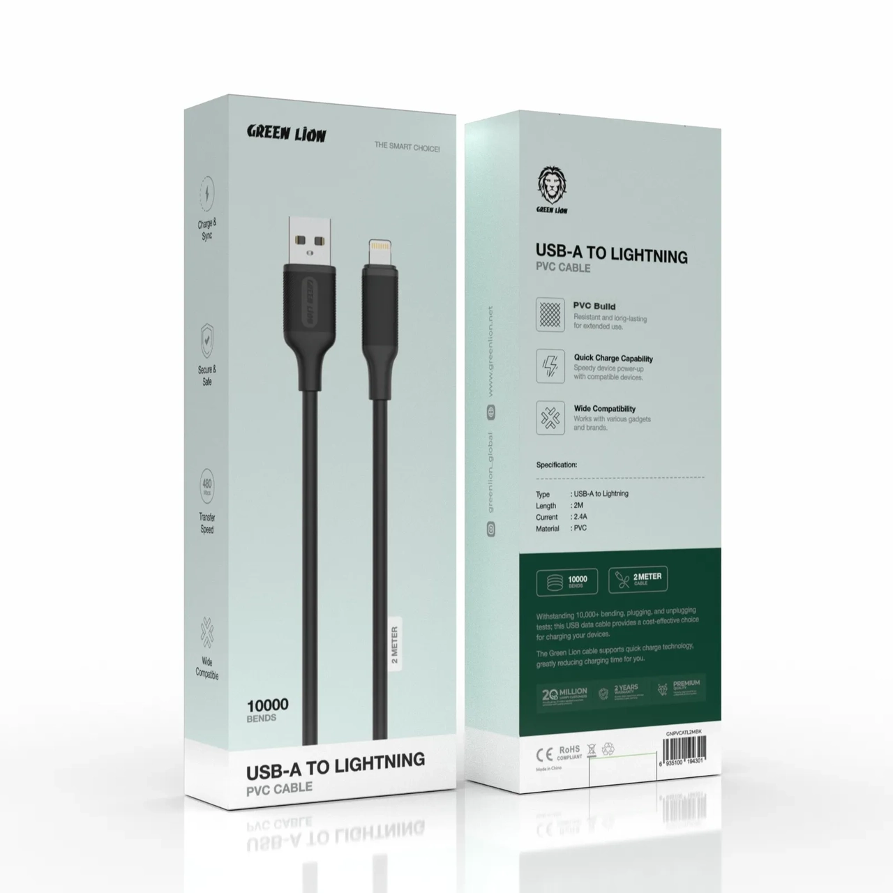 کابل شارژ فست لایتنینگ Green Lion مدل GNPVCATL2MBK طول 2 متر مشکی