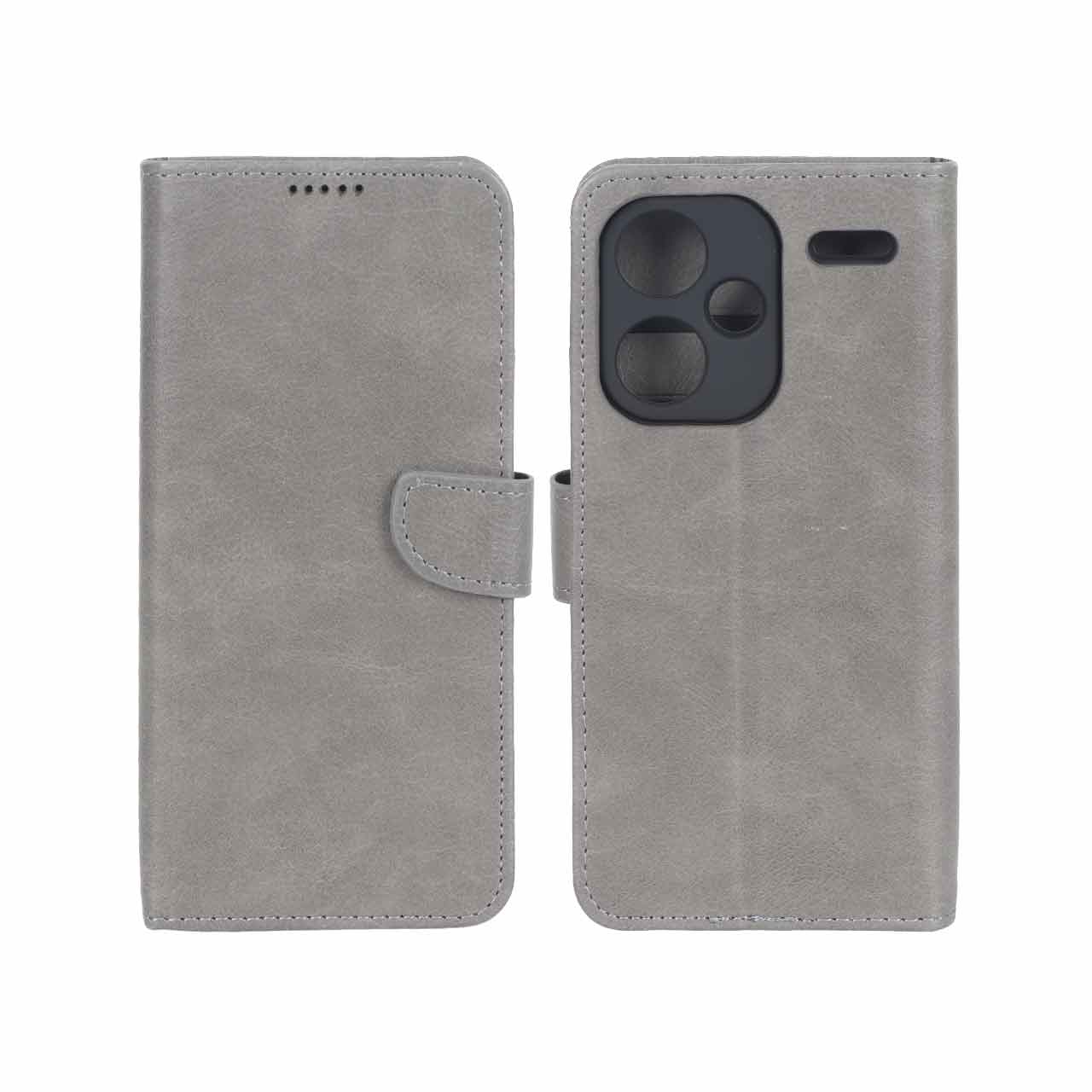 کیف چرمی موبایل مگنتی محافظ لنزدار KRF مدل Xiaomi Redmi Note 13 Pro Plus 5G - طوسی