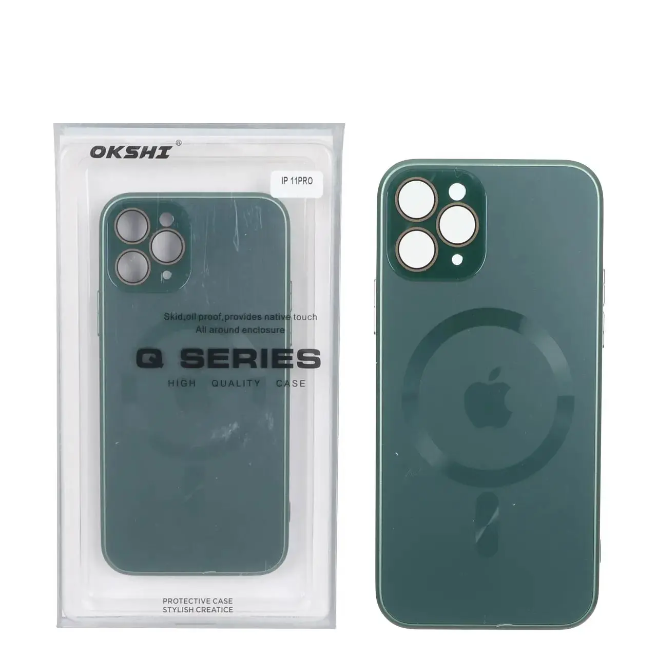 قاب اورجینال PVD MagSafe Qseries ضدخش لنز گلس دار Apple iPhone 11 Pro - سبز (پک دار)