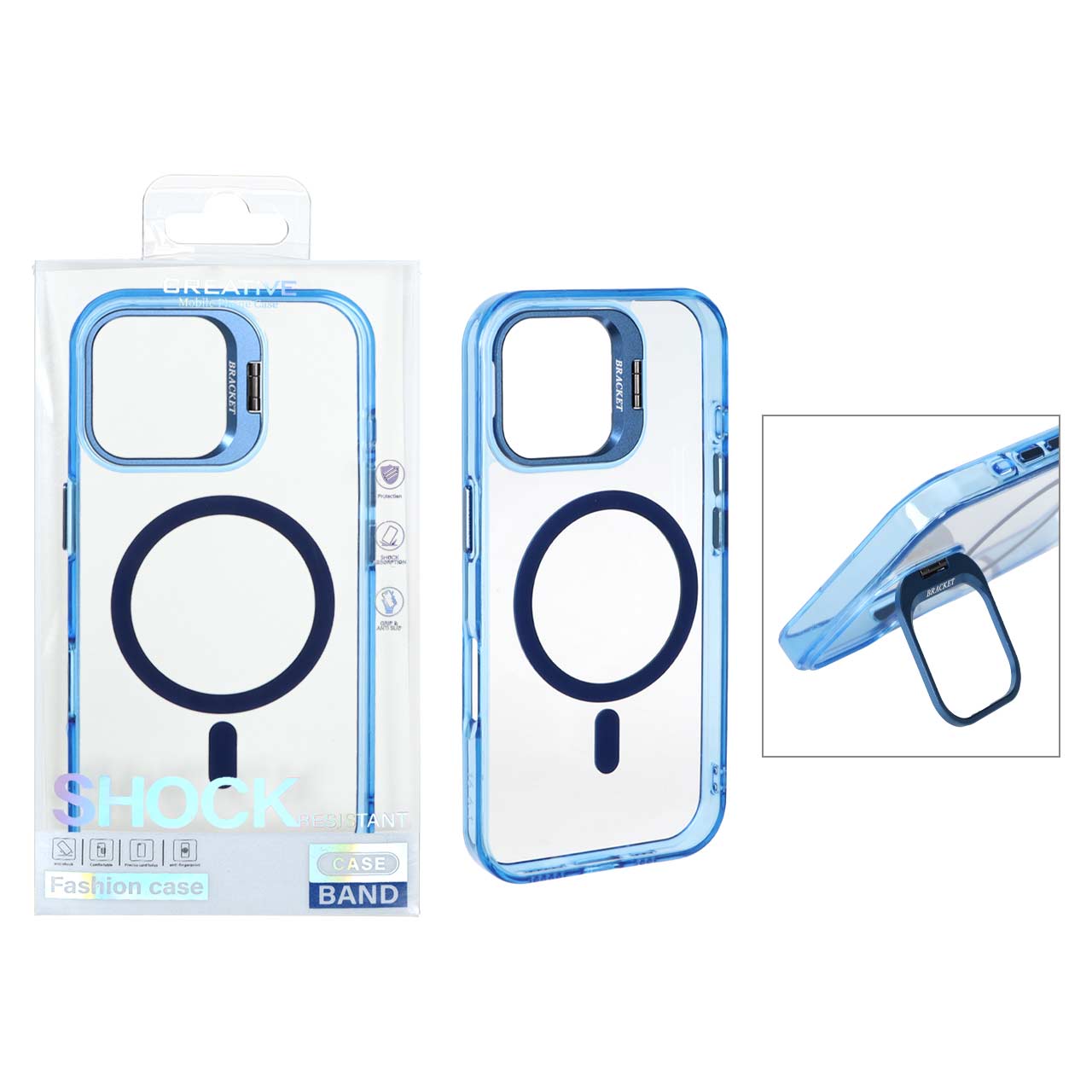 قاب طرح اورجینال Bracket کریستالی MagSafe لنز آلومینیومی مناسب برای آیفون 16 آبی پک دار