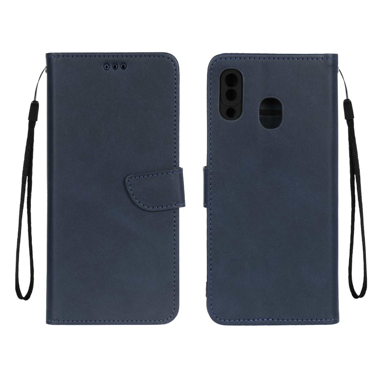 کیف چرمی موبایل مگنتی محافظ لنزدار Samsung Galaxy A30 / A20 - سرمه ای