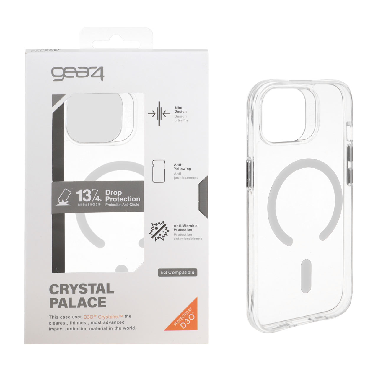قاب اورجینال Gear4 Crystal Palace شفاف Magsafe مدل Apple iPhone 15 / iPhone 14 / iPhone 13 - سفید