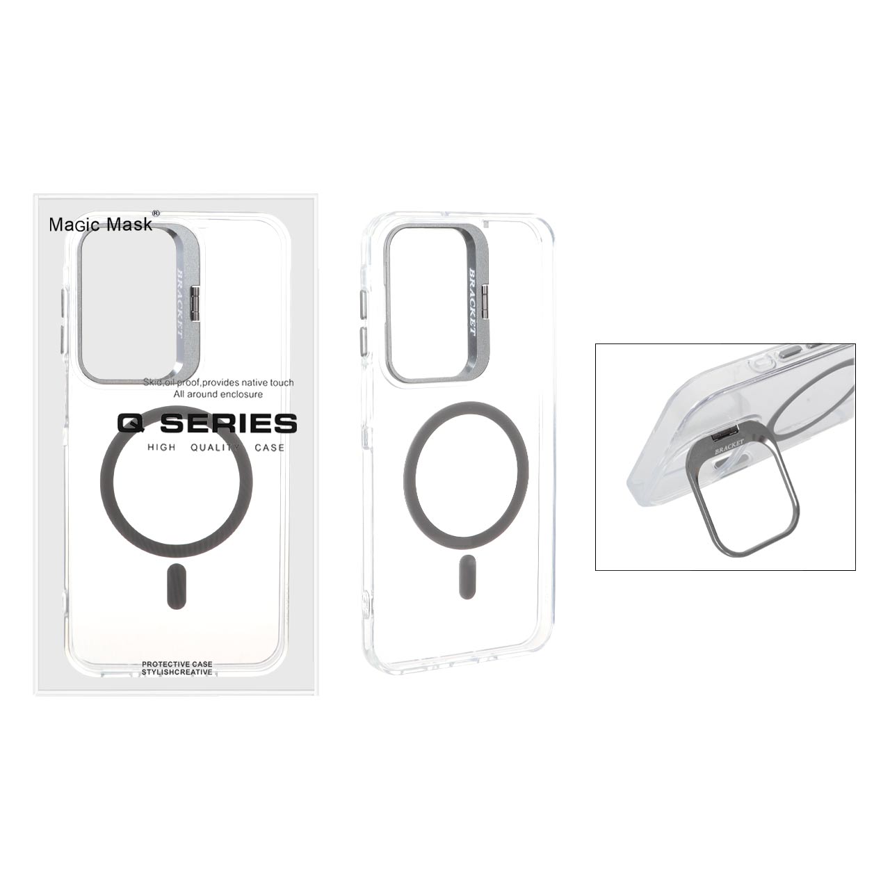 قاب اورجینال Q Series Bracket کریستالی مگ سیف لنز استندشو مناسب برای سامسونگ گلکسی A17 / A16 / A26