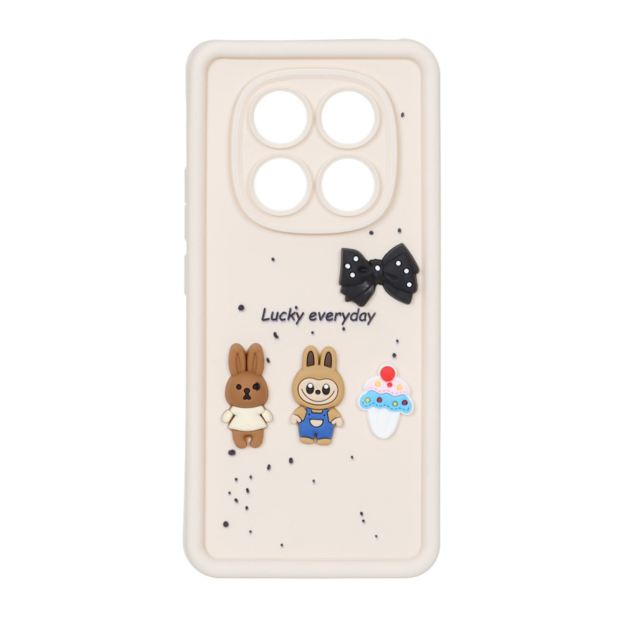 قاب Solid Case طرح عروسک برجسته خرگوش و پاپیون Lucky Everyday مناسب برای شیائومی ردمی نوت 14 پرو 4G