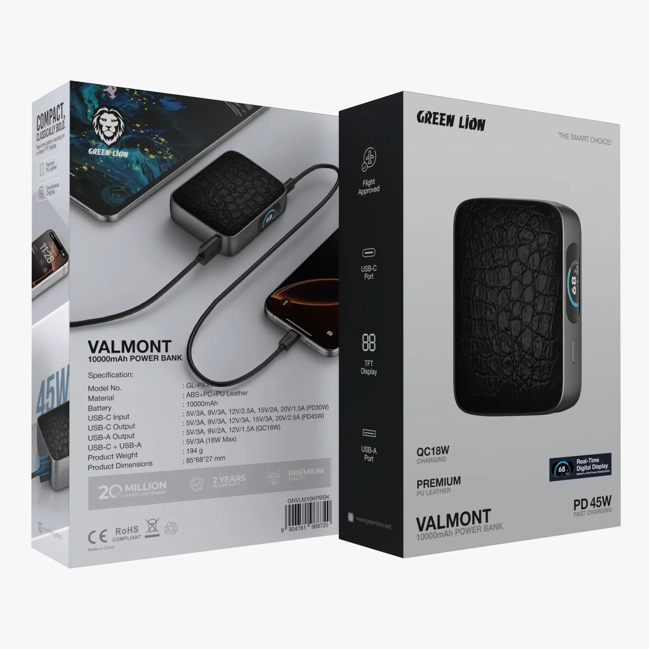 پاوربانک فست شارژ 45 وات Green Lion مدل GNVLM10KPBBK ظرفیت 10000mAh - مشکی