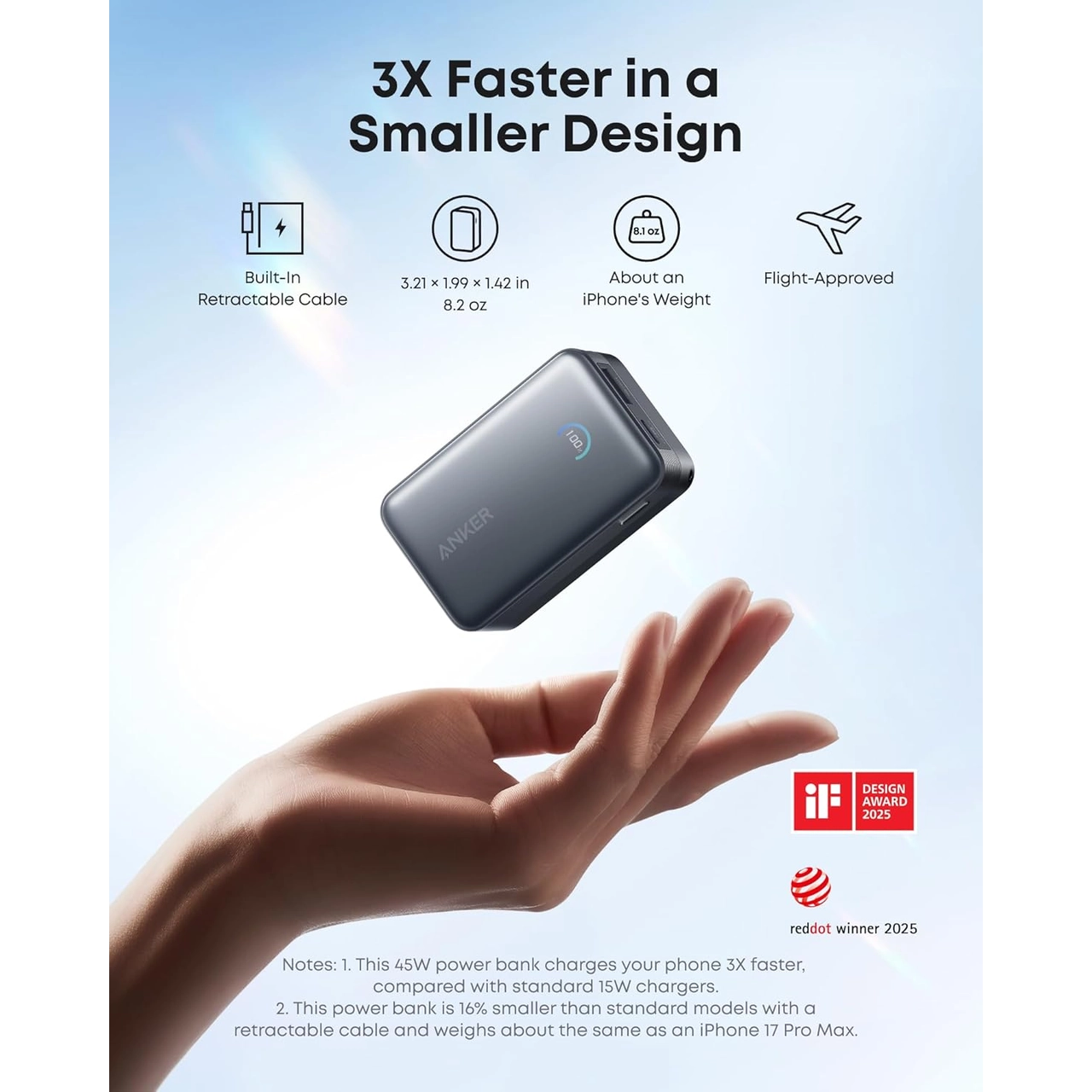 پاوربانک فست شارژ Anker 10000mAh مدل A1638H11 45W مشکی