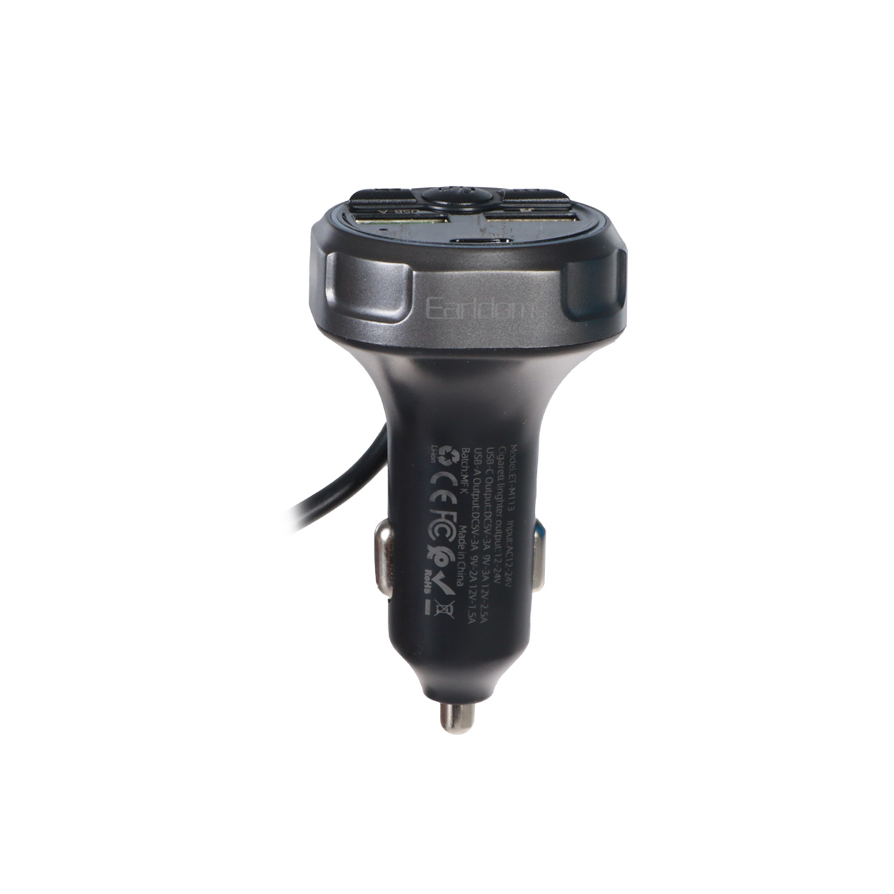 شارژر فندکی خودرو Earldom مدل M113 با سه پورت فست شارژ 84W و FM پلیر - مشکی