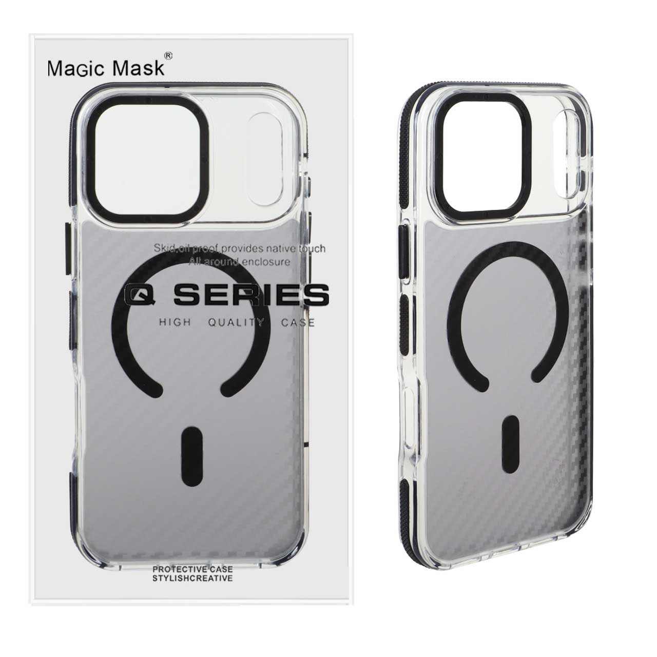 قاب اورجینال Q Series MagSafe پشت کربن مشکی برای Apple iPhone 17 Pro Max