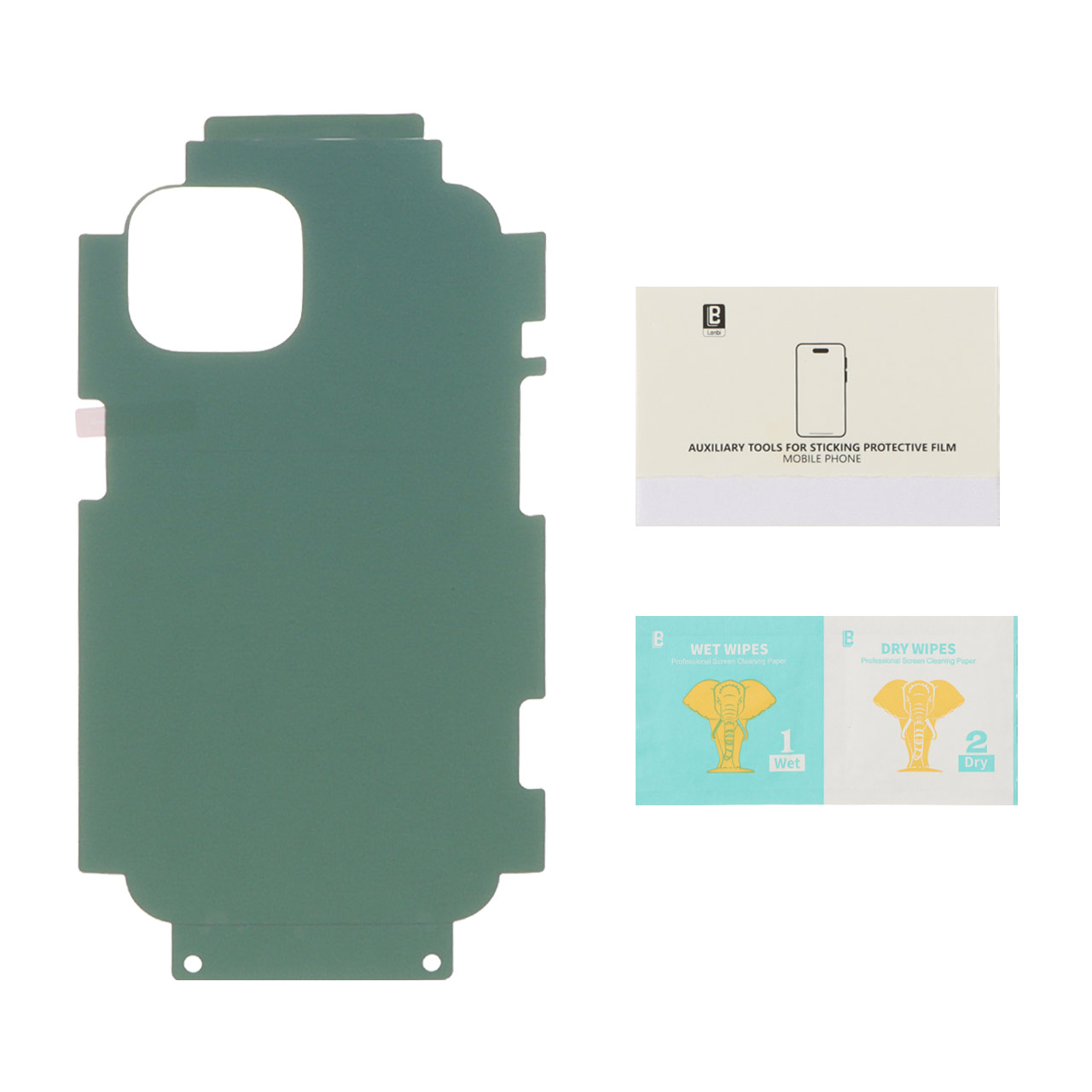 قاب اورجینال Lanbi 8 in 1 با ست برچسب پشت و محافظ لنز و صفحه نمایش و توری اسپیکر Apple iPhone 13 / iPhone 14 (پک دار)
