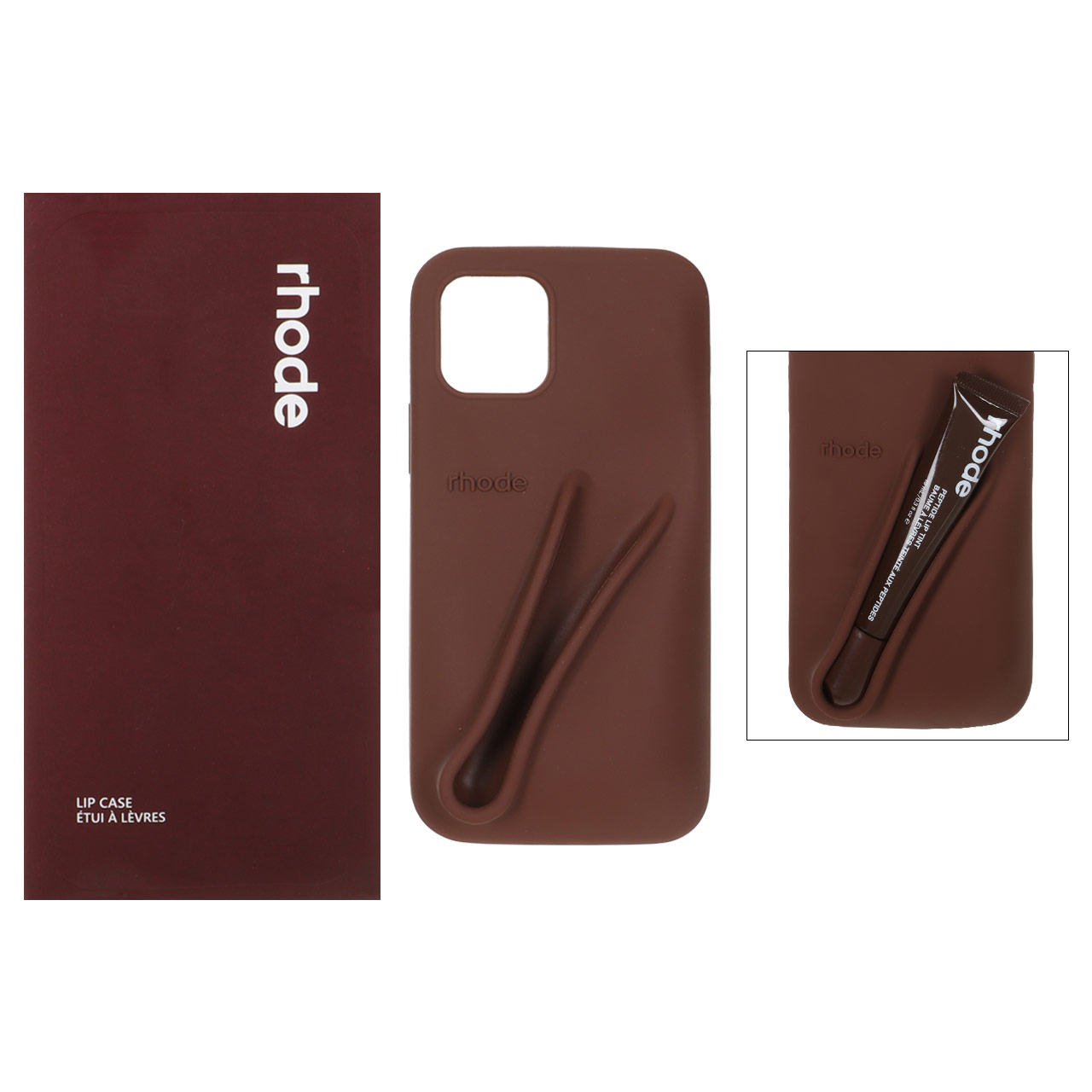 قاب سیلیکونی پاک کنی اورجینال rhode با ست لیپ گلاس Apple iPhone 12 Pro / iPhone 12 - قهوه ای