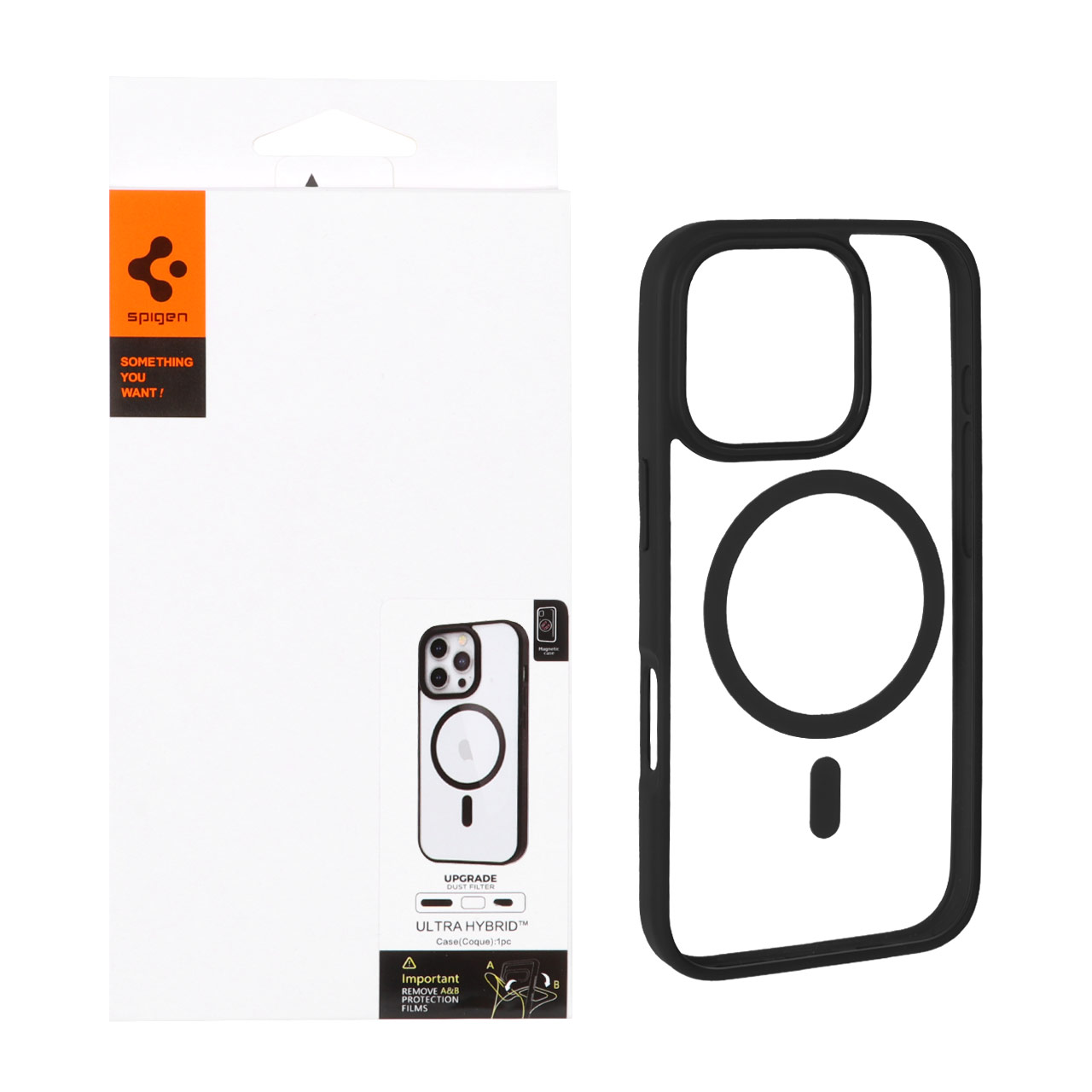 قاب Magsafe Spigen Ultra Hybrid شفاف مشکی با توری اسپیکر فلزی مناسب برای آیفون ۱۶ پرو