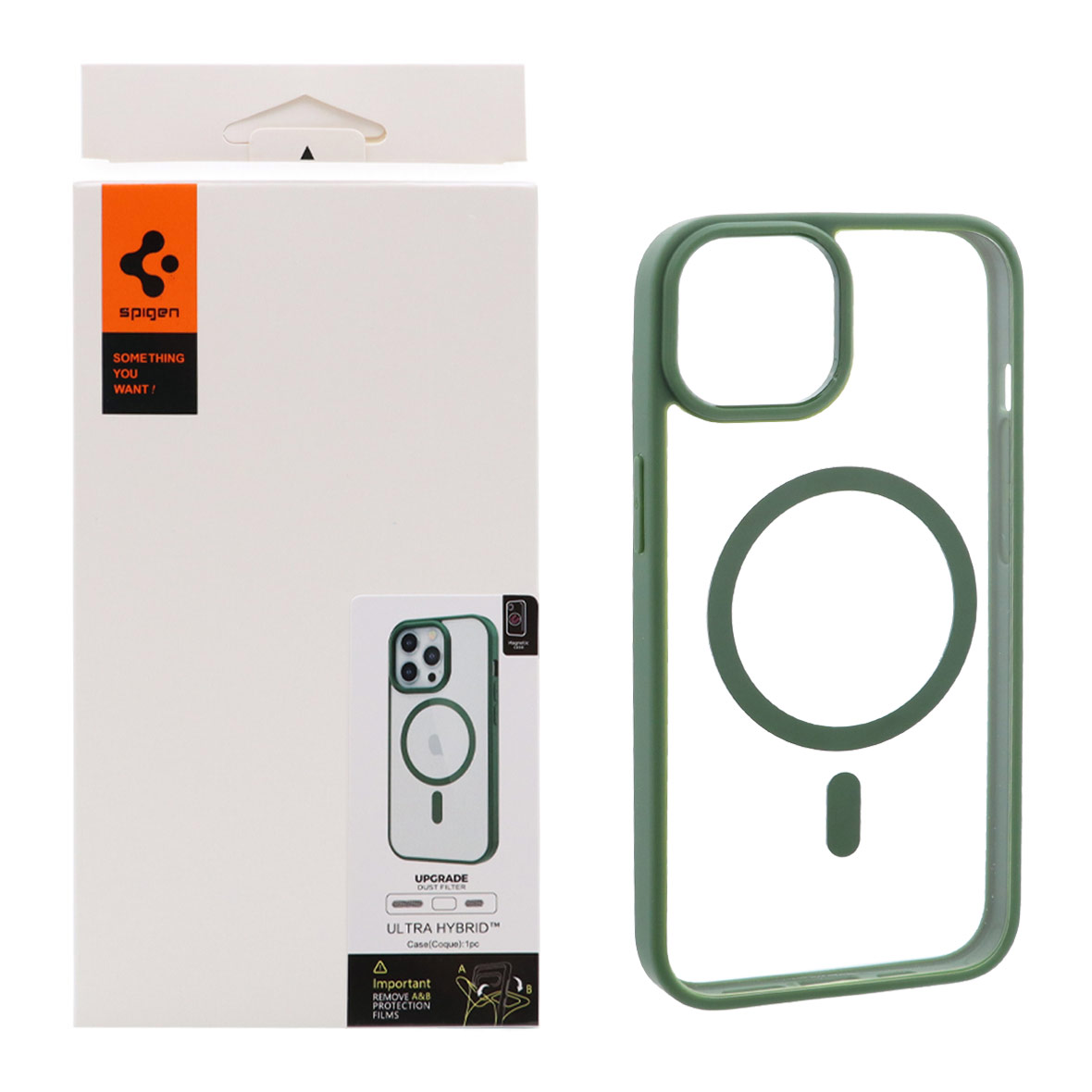 قاب مگ‌سیف Spigen Ultra Hybrid سبز با محافظ لنز و توری اسپیکر مناسب برای آیفون 13 و آیفون 14