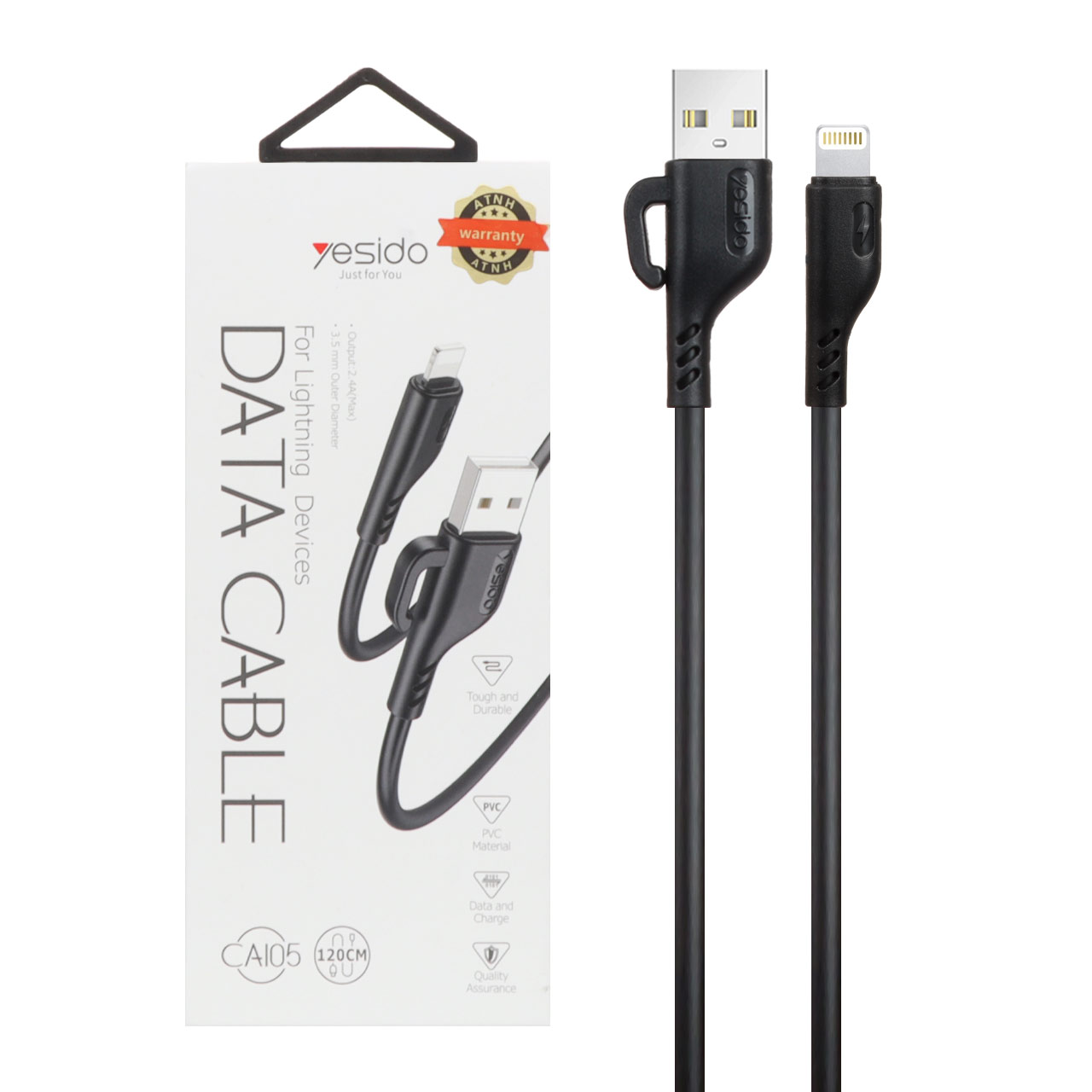 کابل شارژ فست لایتنینگ Yesido مدل CA105l مشکی 1.2 متری