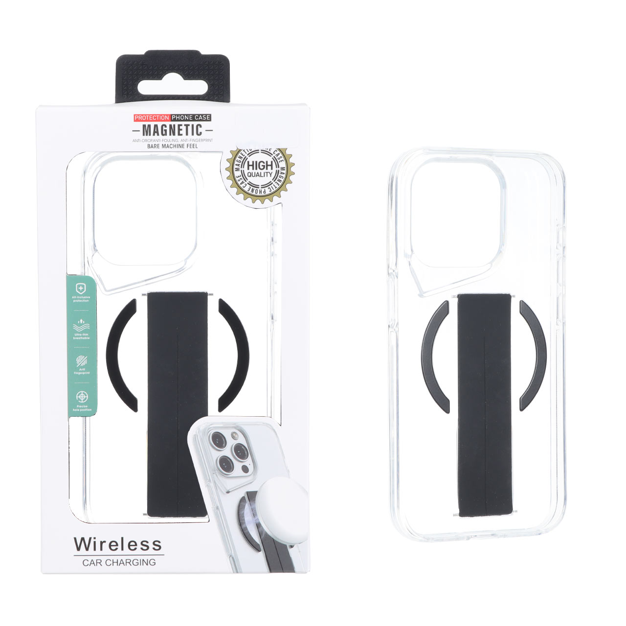 قاب ژله ای شفاف Magnetic فینگر بند سیلیکونی Apple iPhone 15 Pro - مشکی (پک دار)