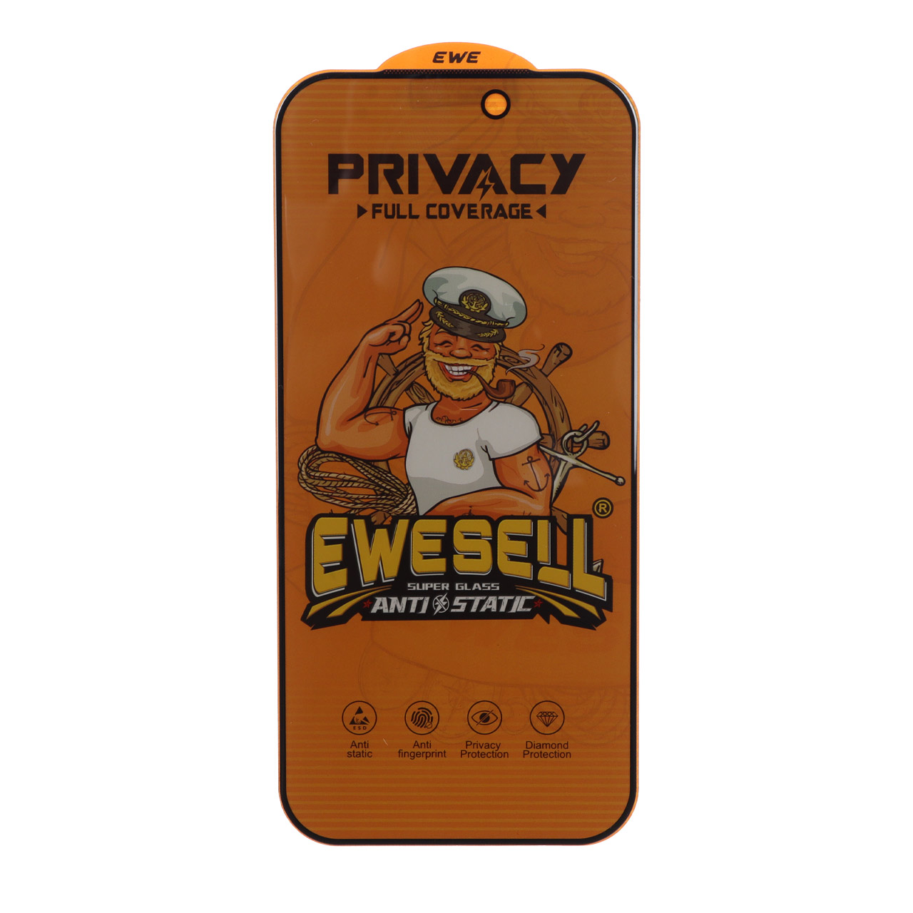 محافظ صفحه نمایش شیشه ای Full Cover Ewesell Anti Static Privacy مناسب برای اپل آیفون 17 و آیفون 16 پرو