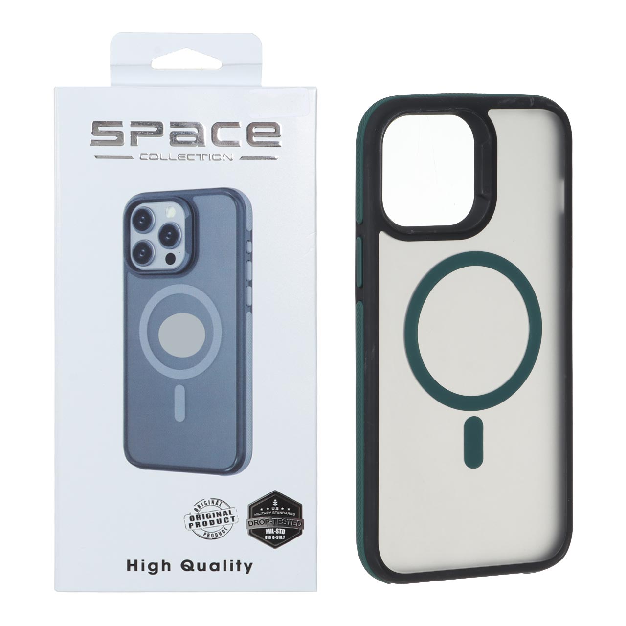 قاب طرح Space مات مگ سیف دور هاشور سبز مناسب برای آیفون 14 پرو مکس
