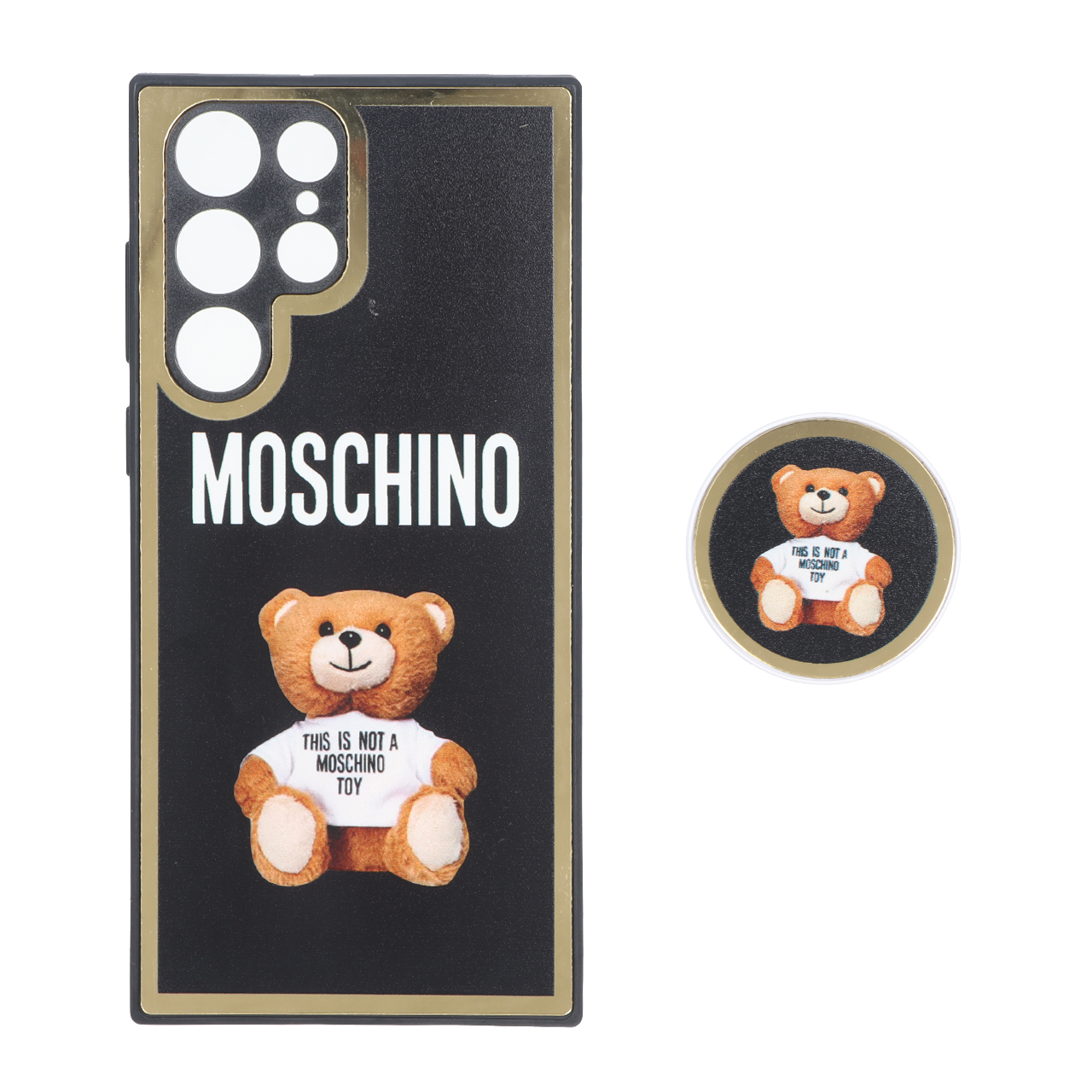 قاب طرح Moschino خرسی دور طلایی پاپ سوکت دار مناسب برای سامسونگ گلکسی S22 Ultra