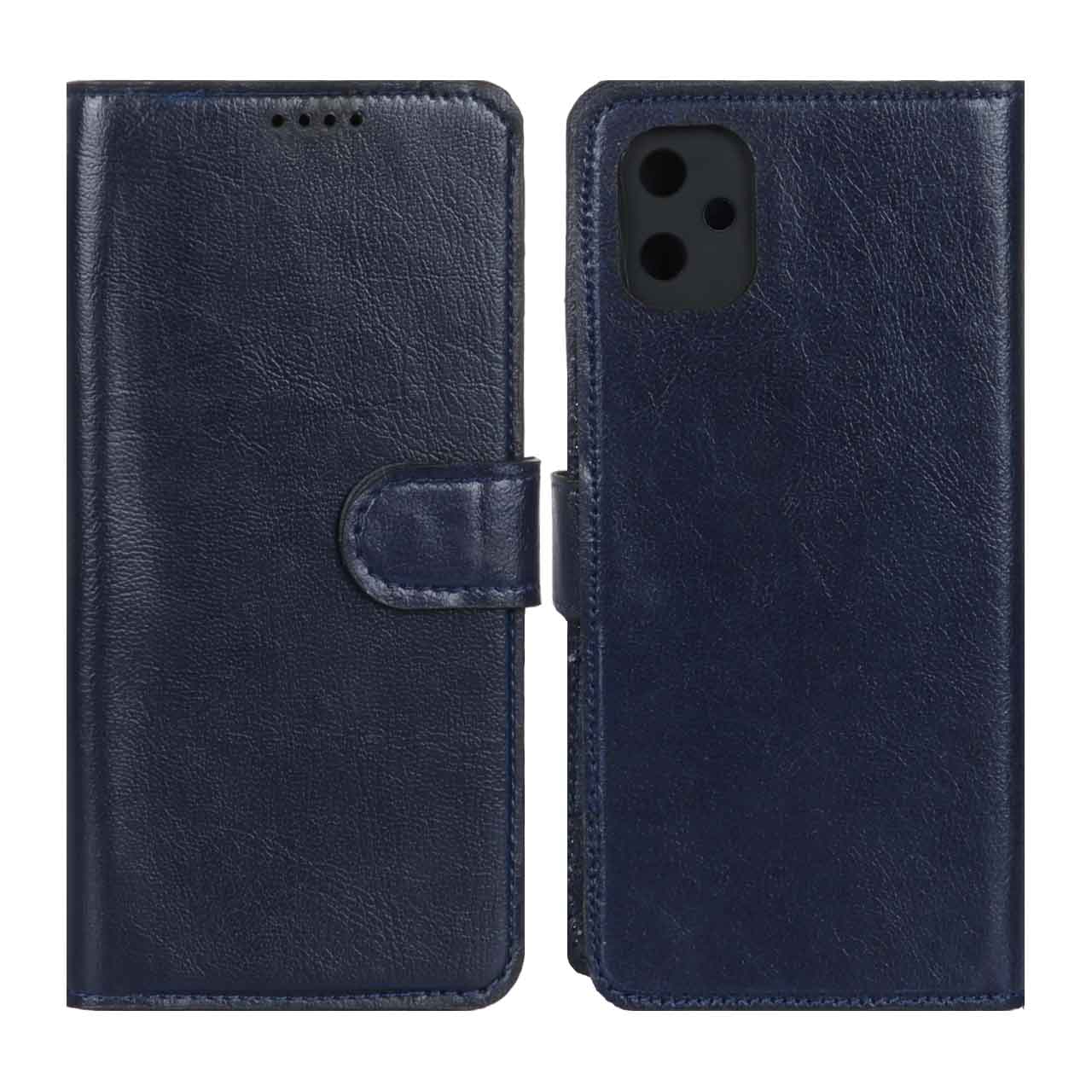 کیف چرمی مگنتی محافظ لنزدار مناسب برای Samsung Galaxy A05 رنگ سرمه ای