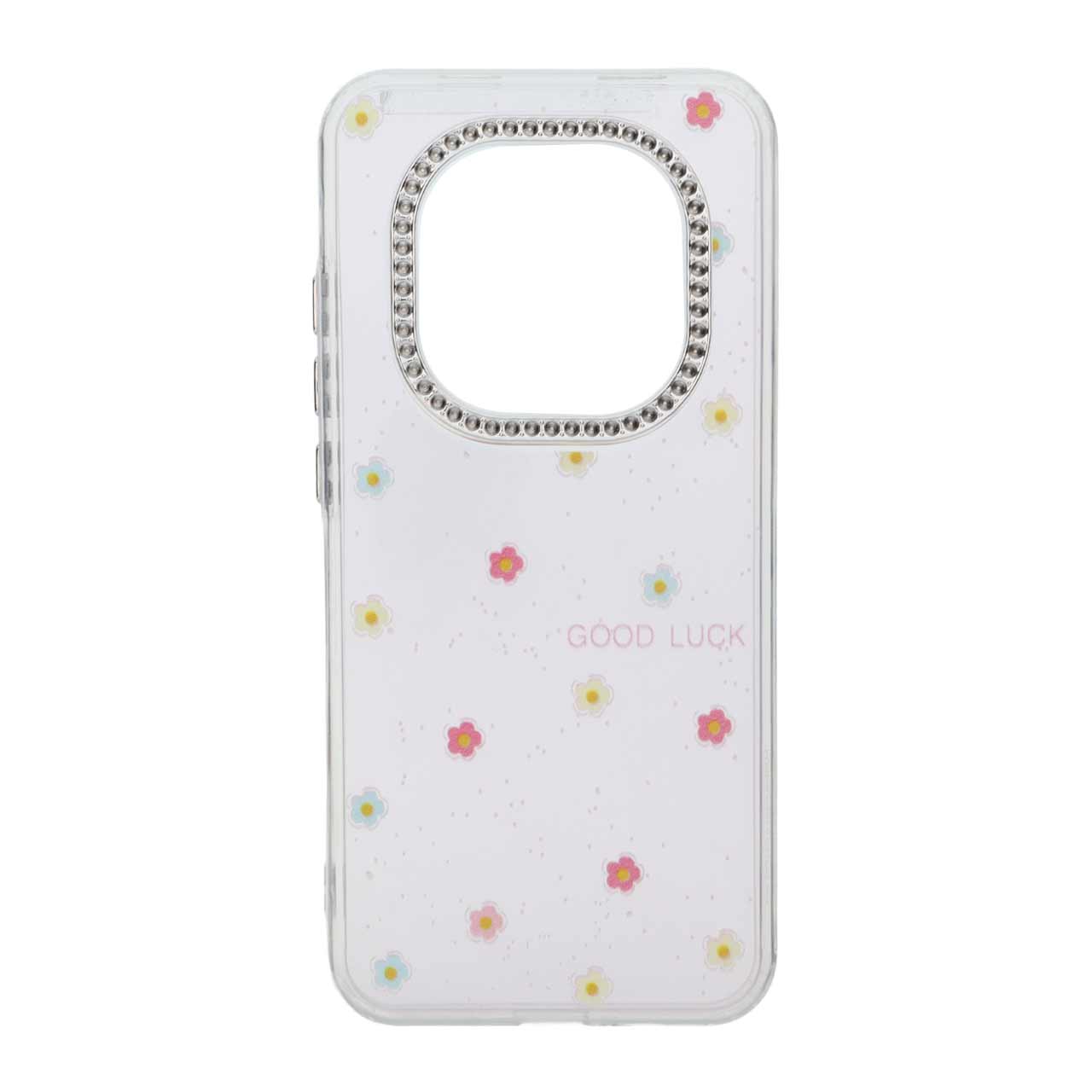 قاب ژله‌ای شفاف طرح گل Flower و محافظ لنز نگین‌دار مناسب برای شیائومی ردمی نوت 15 پرو 5G