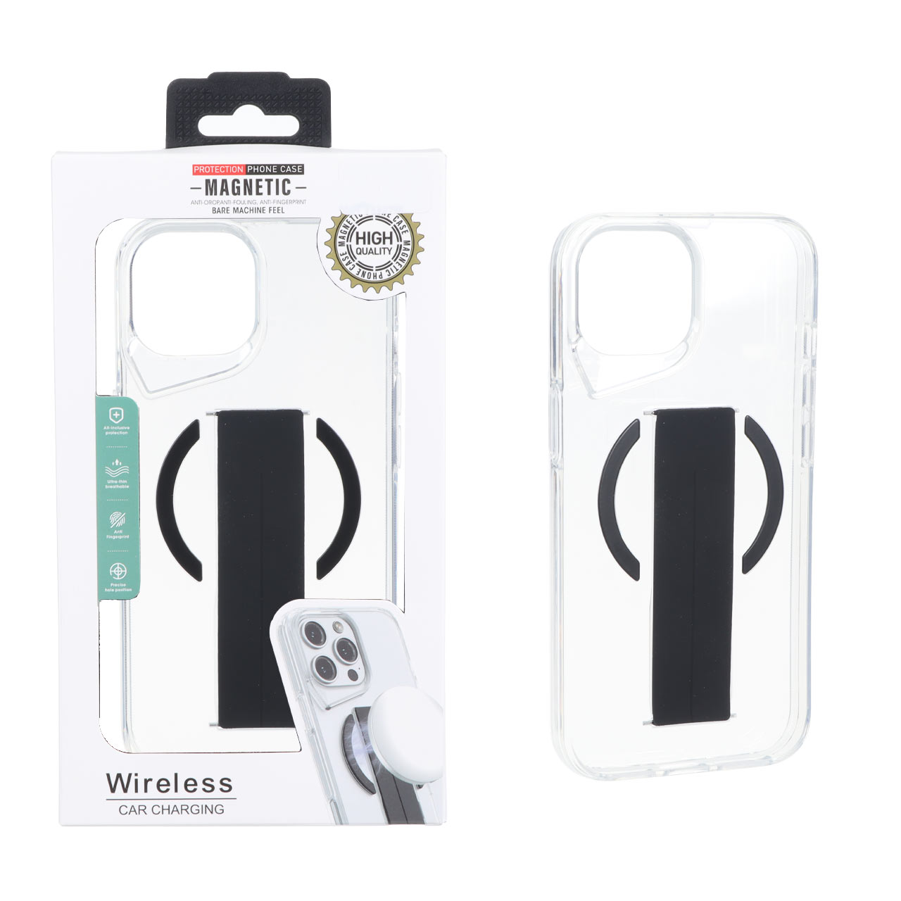 قاب ژله ای شفاف Magnetic فینگر بند سیلیکونی Apple iPhone 15 / iPhone 14 / iPhone 13 - مشکی (پک دار)
