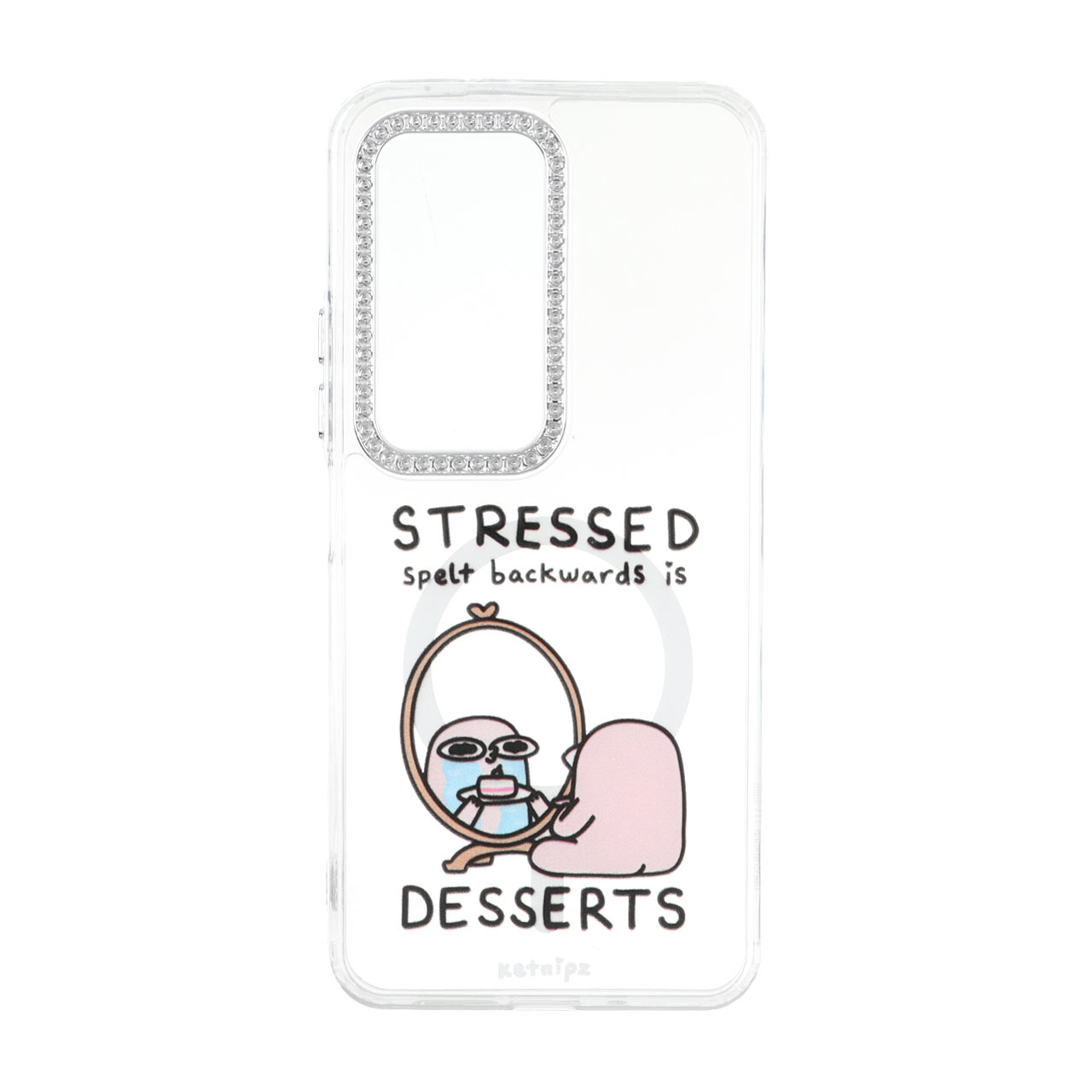 قاب ژله‌ای شفاف طرح کارتونی Stressed Desserts مگ‌سیف با محافظ لنز نگین‌دار مناسب برای شیائومی ردمی ۱۵ 4G