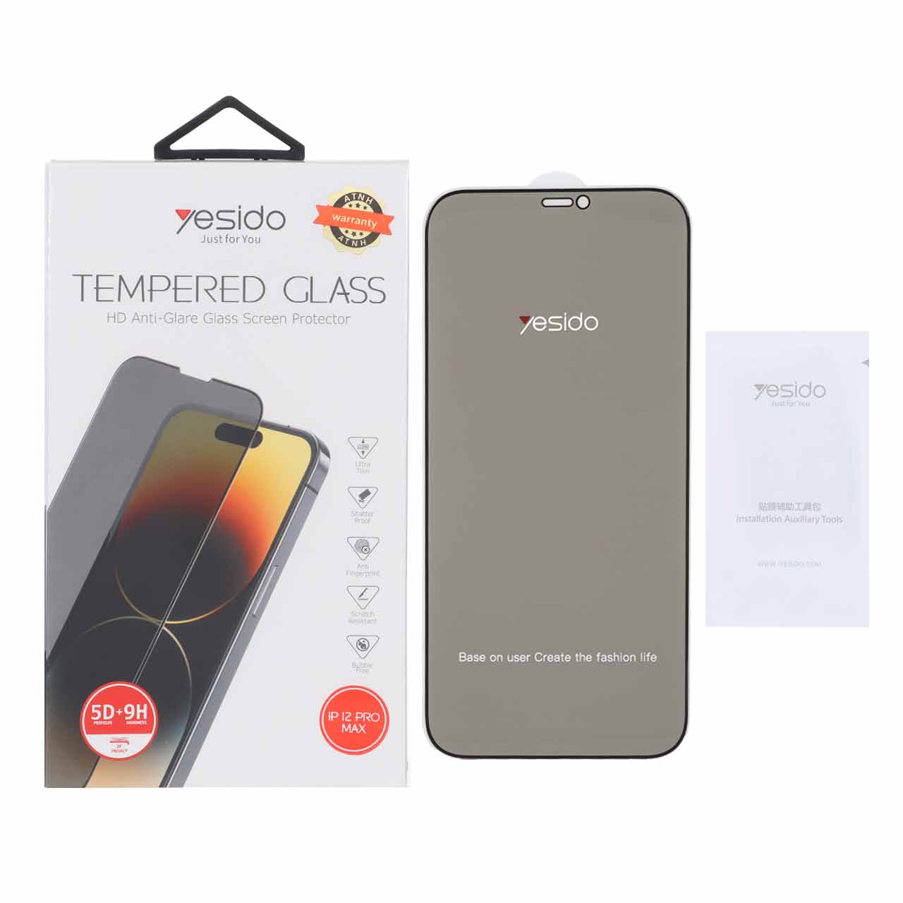 محافظ صفحه نمایش حریم شخصی شیشه‌ای Yesido مدل Privacy Glass مناسب برای آیفون 12 پرو مکس