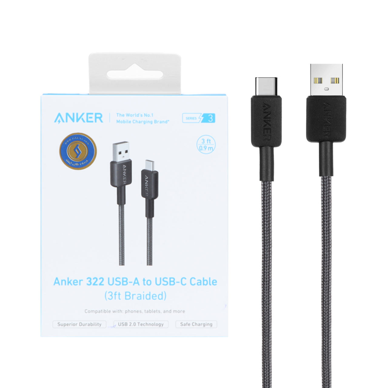کابل شارژ 0.9 متری ANKER Type-C مدل A81H5H11 - مشکی