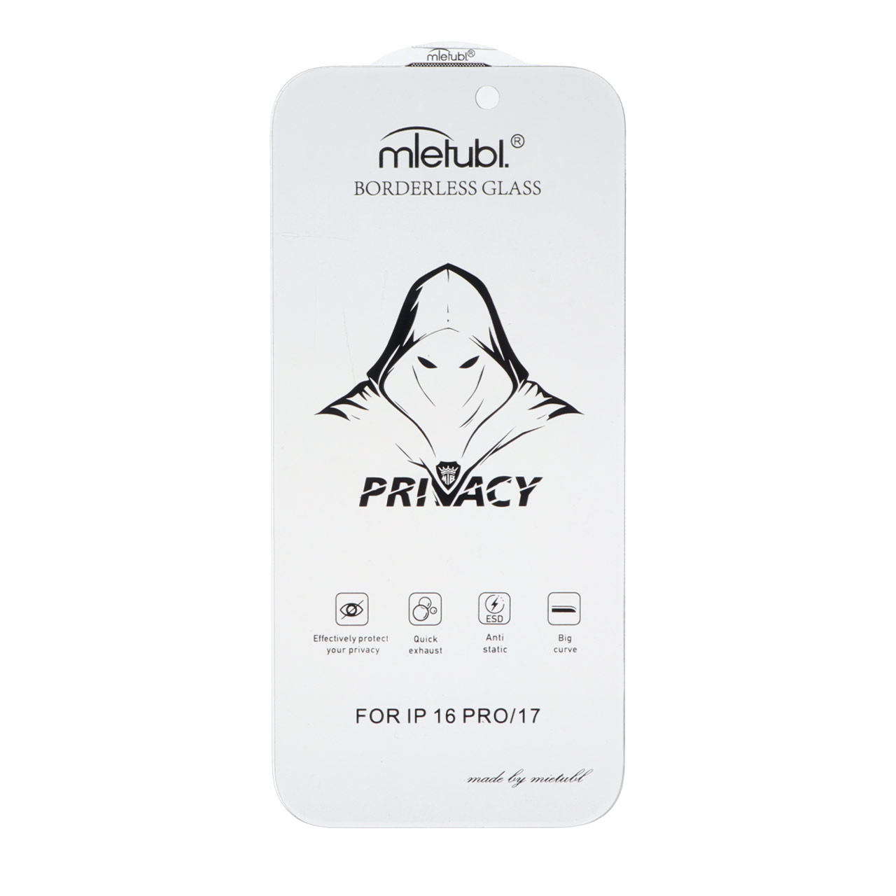 محافظ صفحه نمایش شیشه ای بدون حاشیه Full Cover Mietubl Privacy مدل Apple iPhone 17 / iPhone 16 Pro