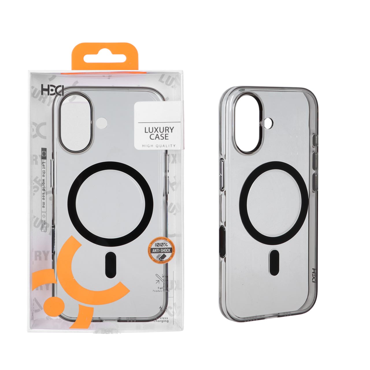 قاب شفاف کریستالی مگ سیف مشکی HDD مناسب برای آیفون 17