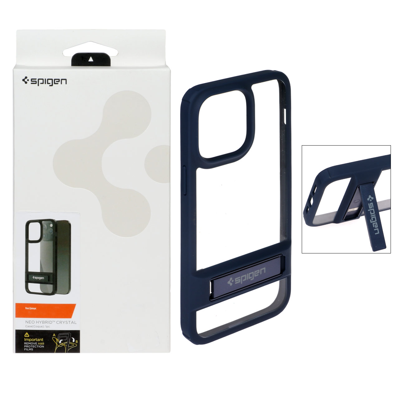 قاب اورجینال استند دار Spigen مدل Neo Hybrid Crystal شفاف آبی تیره مناسب برای آیفون 14 پرو مکس