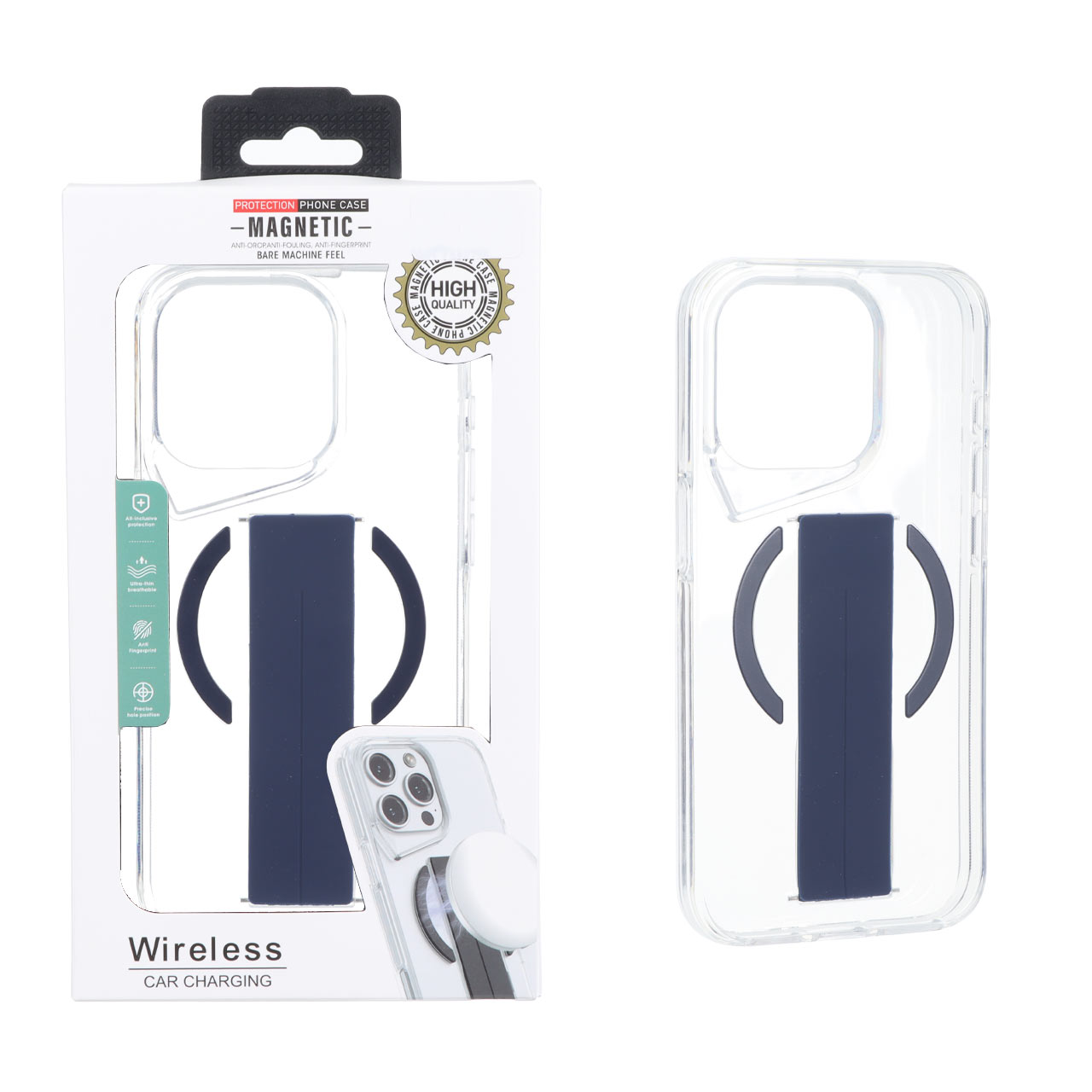 قاب ژله ای شفاف Magnetic فینگر بند سیلیکونی Apple iPhone 15 Pro - سرمه ای (پک دار)