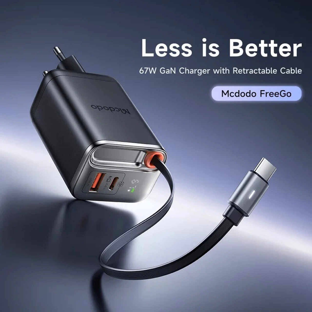 شارژر دیواری فست Mcdodo CH-410 67W با سه خروجی و کابل تایپ سی جمع شونده