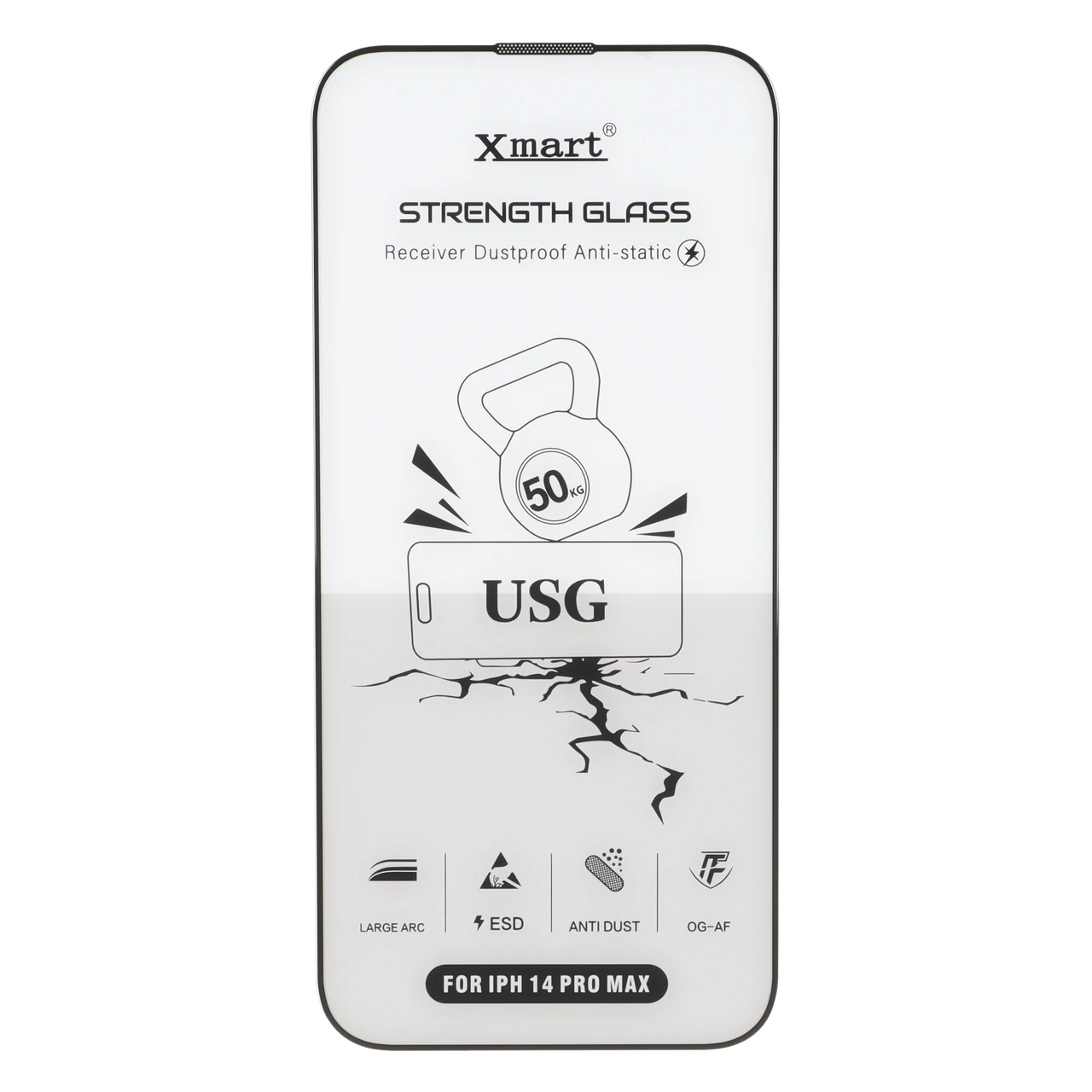 محافظ صفحه نمایش شیشه ای فول کاور XMart مدل Anti Static USG مناسب برای آیفون 14 پرو مکس