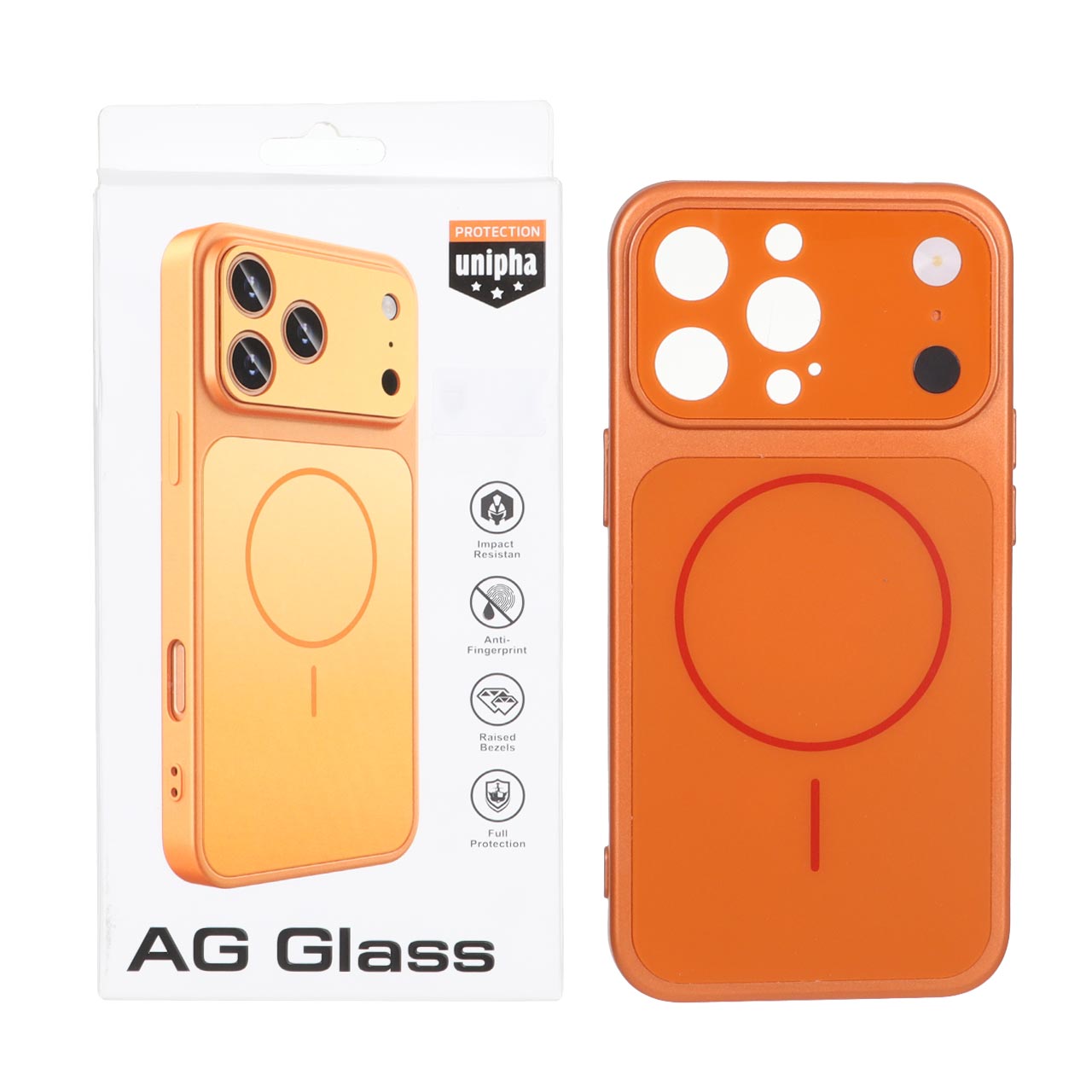 قاب AG Glass مگ سیف محافظ لنز برجسته براق نارنجی مناسب برای آیفون 13 پرو