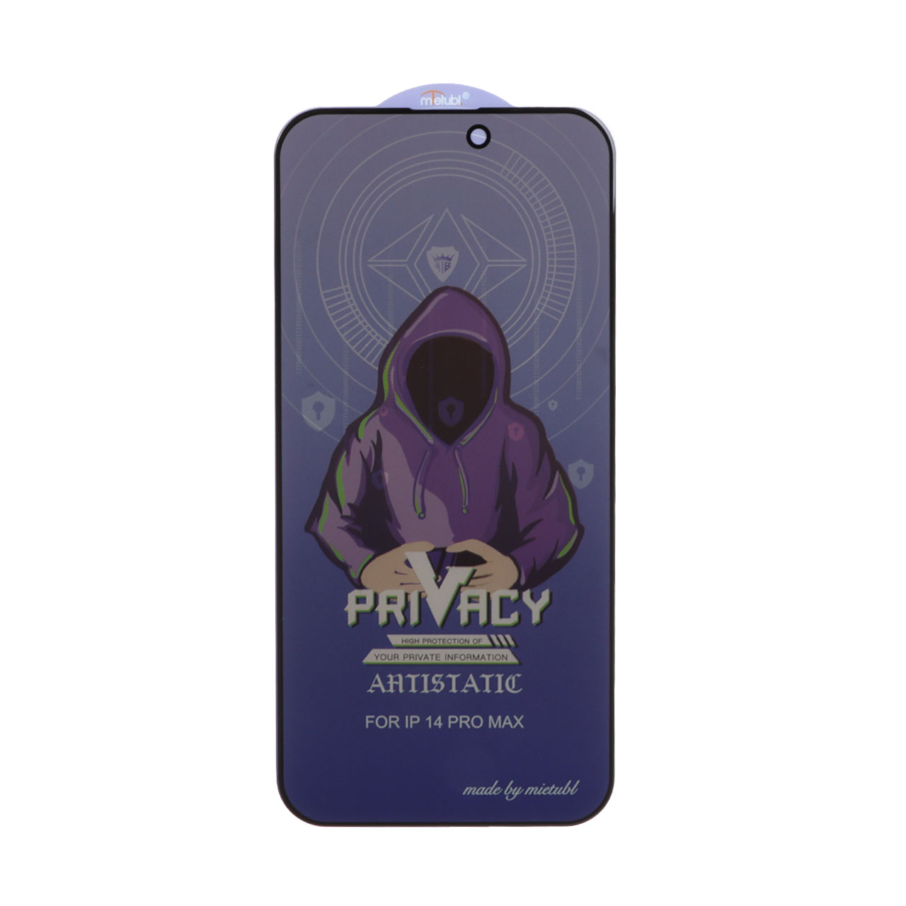 محافظ صفحه نمایش شیشه ای Full Cover Mietubl Anti Static Privacy مناسب برای آیفون 14 پرو مکس