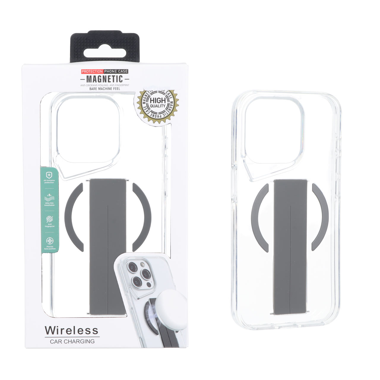 قاب ژله ای شفاف Magnetic فینگر بند سیلیکونی Apple iPhone 15 Pro - خاکستری (پک دار)
