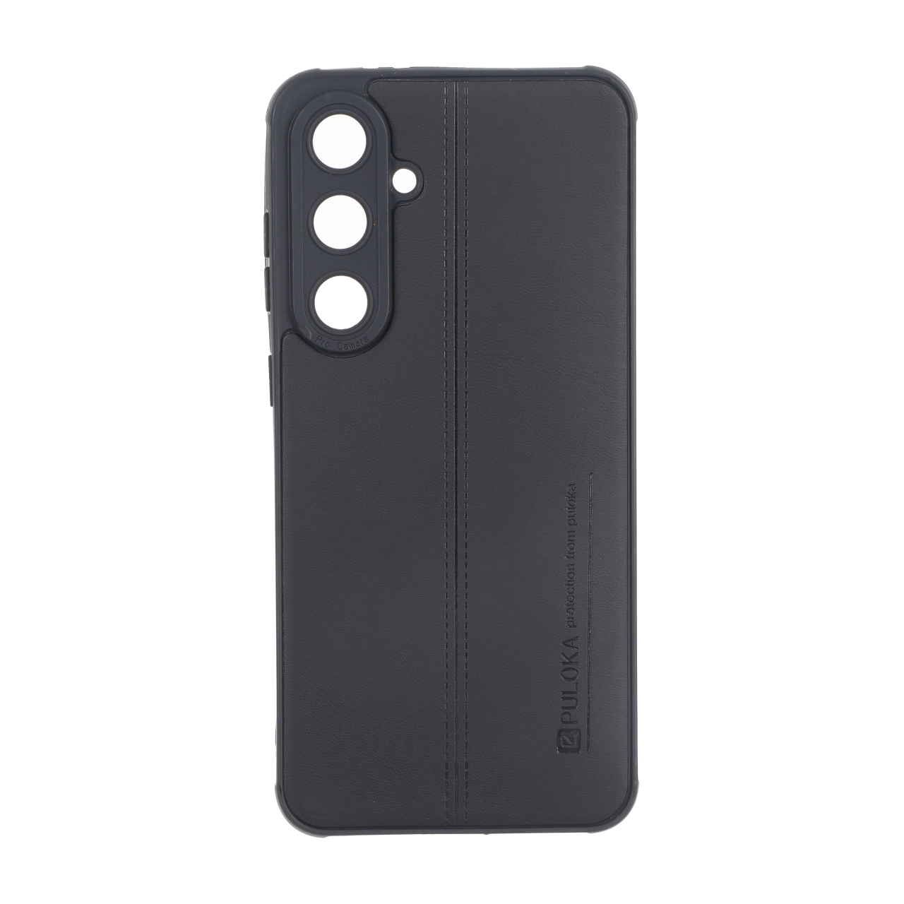 قاب Puloka طرح چرم دوخت دار محافظ لنزدار Samsung Galaxy S24 FE - مشکی