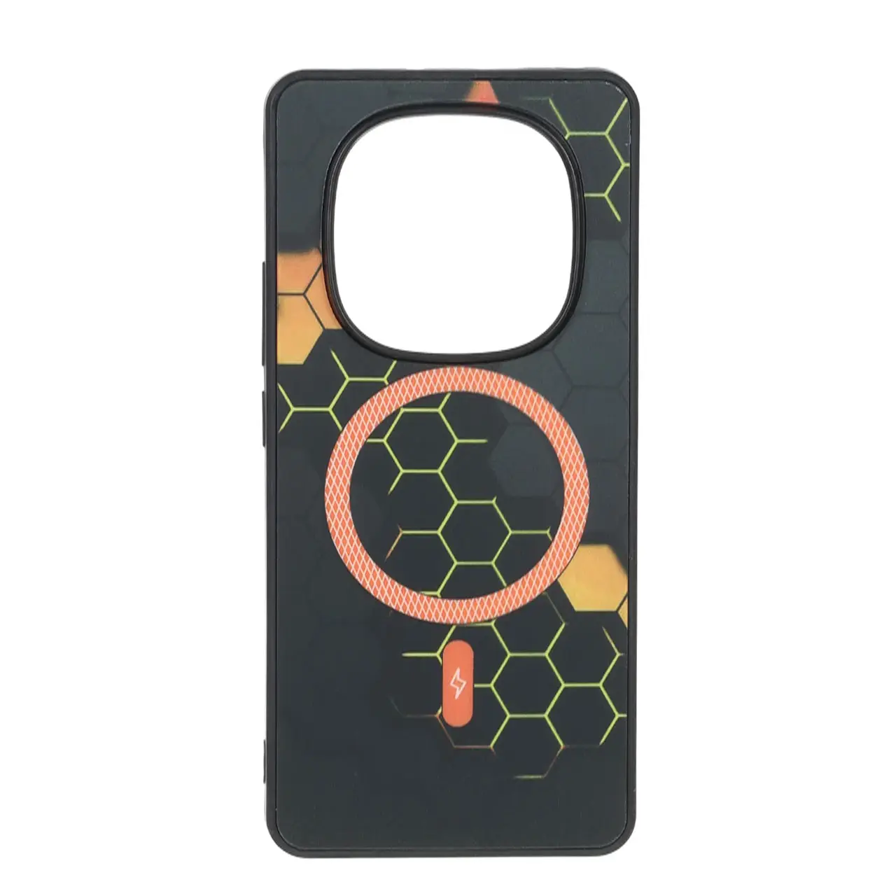 قاب طرح Hexagon مگ سیف هاشور دار نارنجی مناسب برای شیائومی ردمی نوت 14 پرو 4G