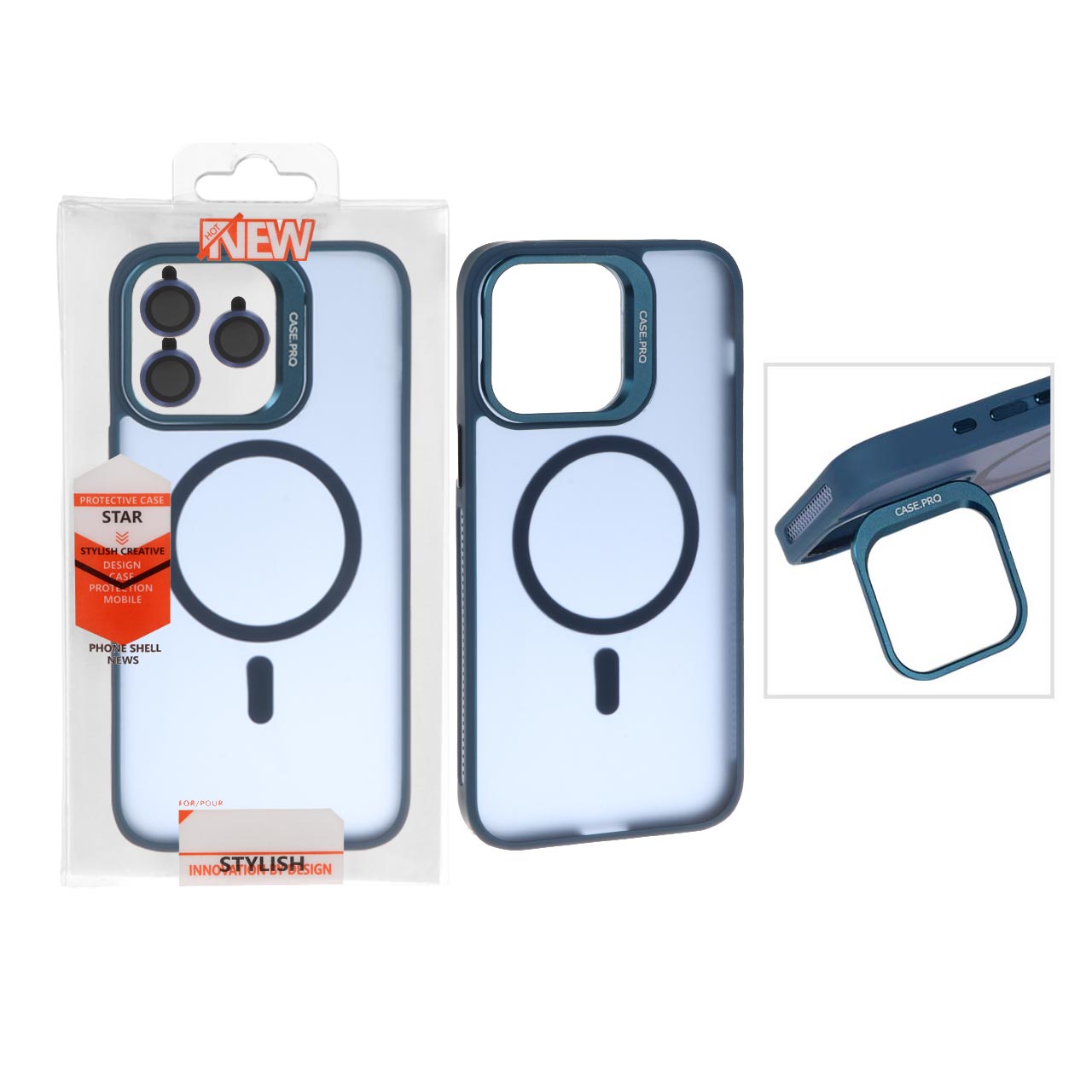 قاب Case Pro لنز آلومینیومی مات Magsafe با ست محافظ لنز رینگی مدل Apple iPhone 14 Pro Max - سرمه ای (پک دار)