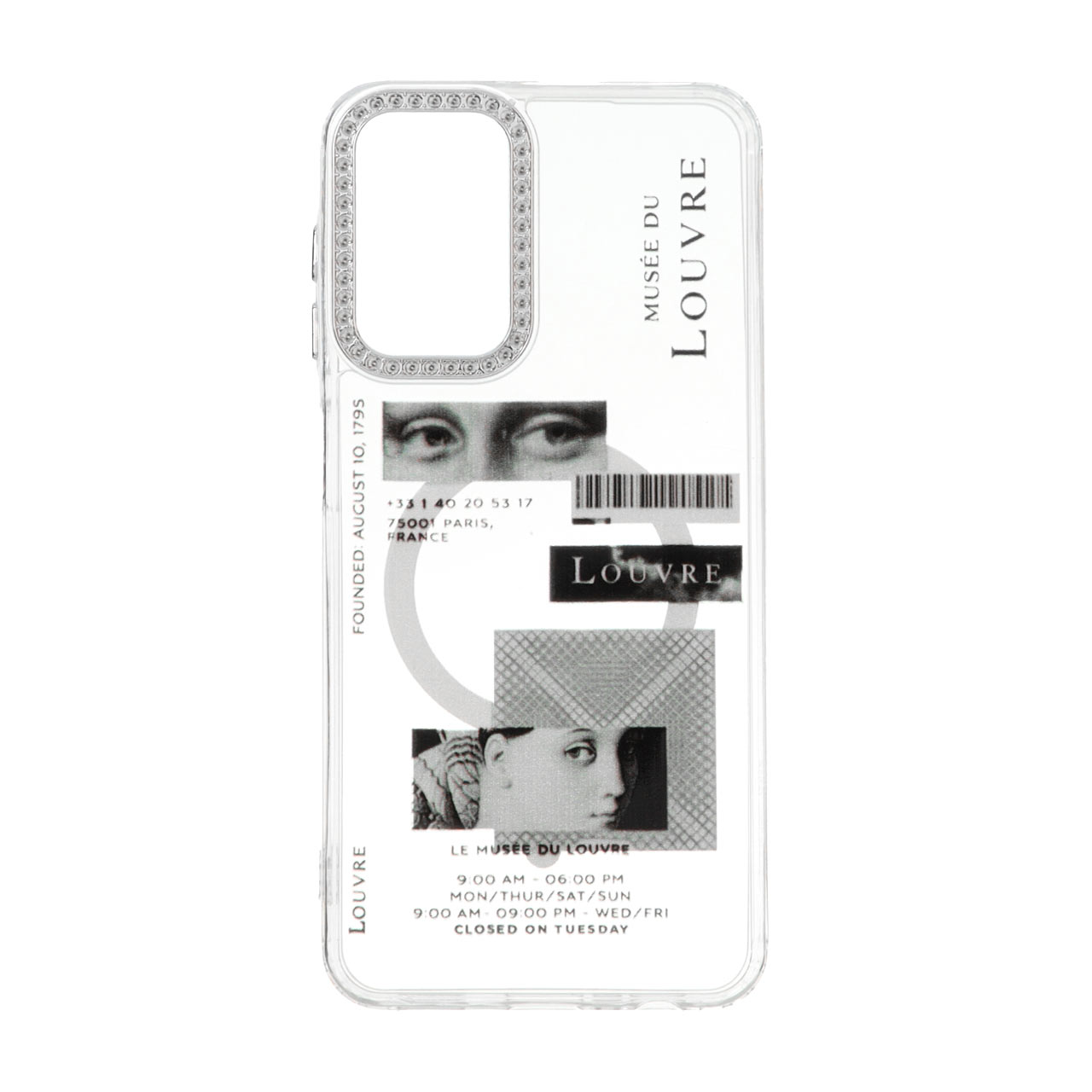 قاب ژله ای شفاف طرح لوور مگ سیف دور لنز نگین دار مناسب برای سامسونگ گلکسی A13 4G و A13 5G و A04s و M13 4G و M23 و F13