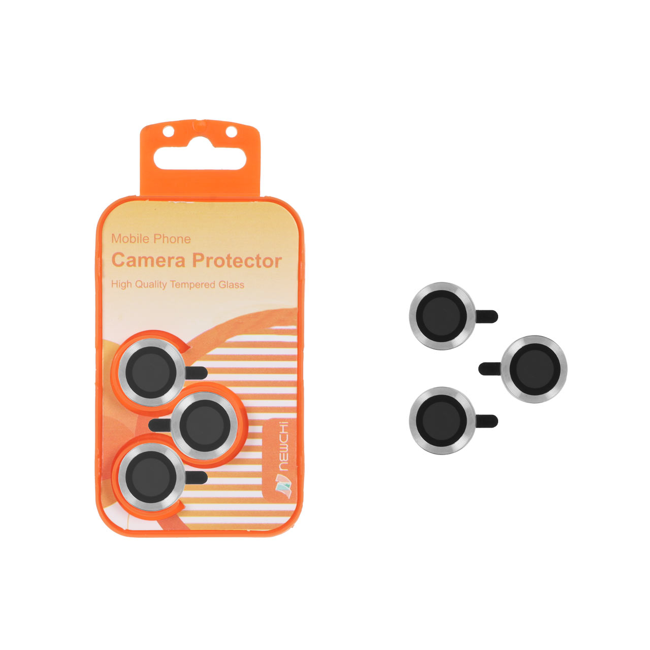 محافظ لنز رینگی Newchi مدل Apple iPhone 13 / 13 Mini / 12 Pro Max رنگ نقره‌ای