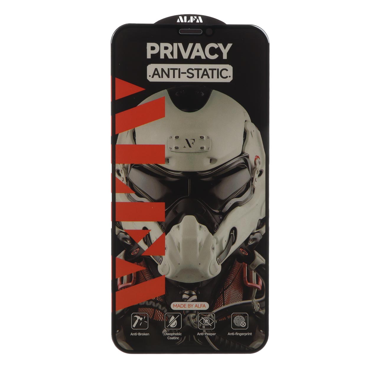 محافظ صفحه نمایش شیشه ای فول کاور ALFA Anti Static Privacy مناسب آیفون 11 پرو، آیفون XS و آیفون X