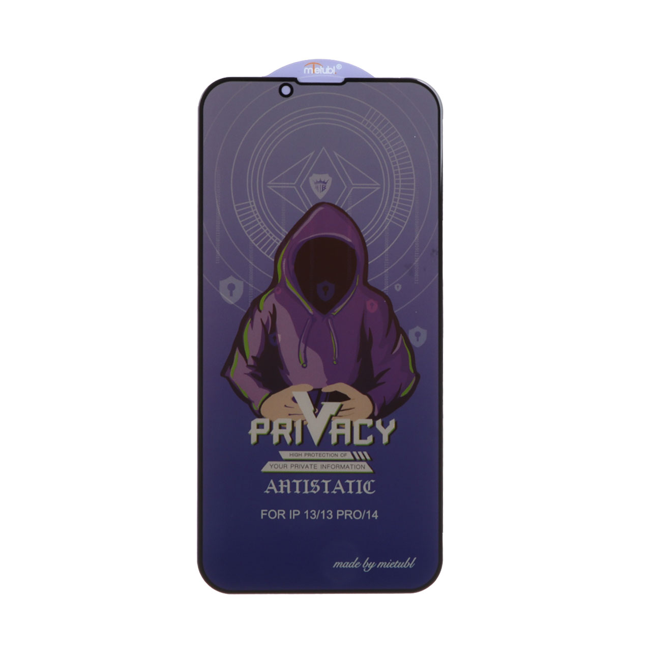 محافظ صفحه نمایش شیشه ای Full Cover Mietubl Anti Static Privacy مناسب برای آیفون 13، 13 پرو، 14 و 16e