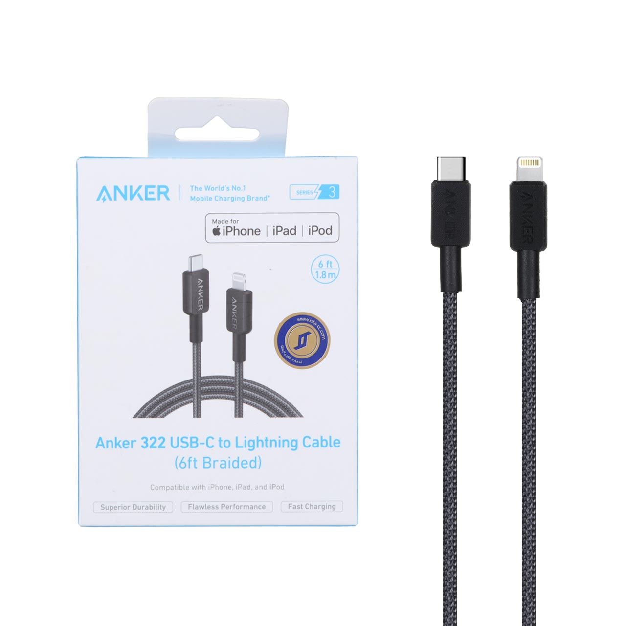 کابل شارژ فست 1.8 متری ANKER Type-C to Lightning مدل A81B