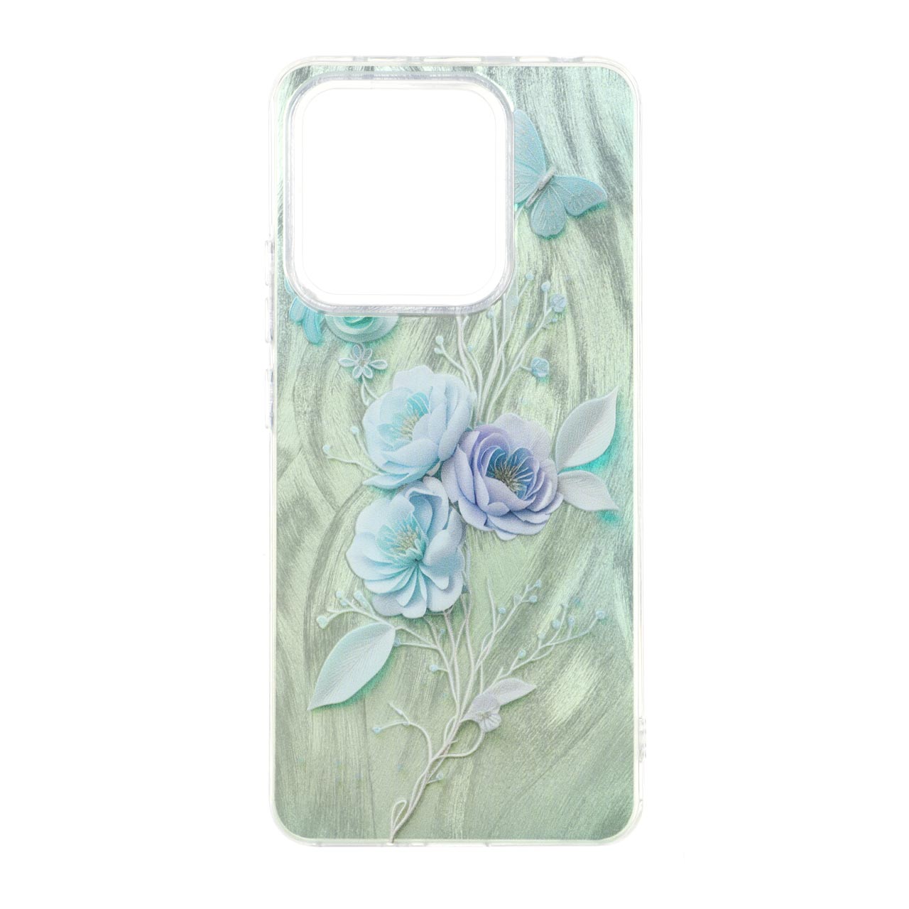 قاب اطلسی Flower دور شفاف طرح گل و پروانه مناسب برای شیائومی ردمی نوت 13 4G