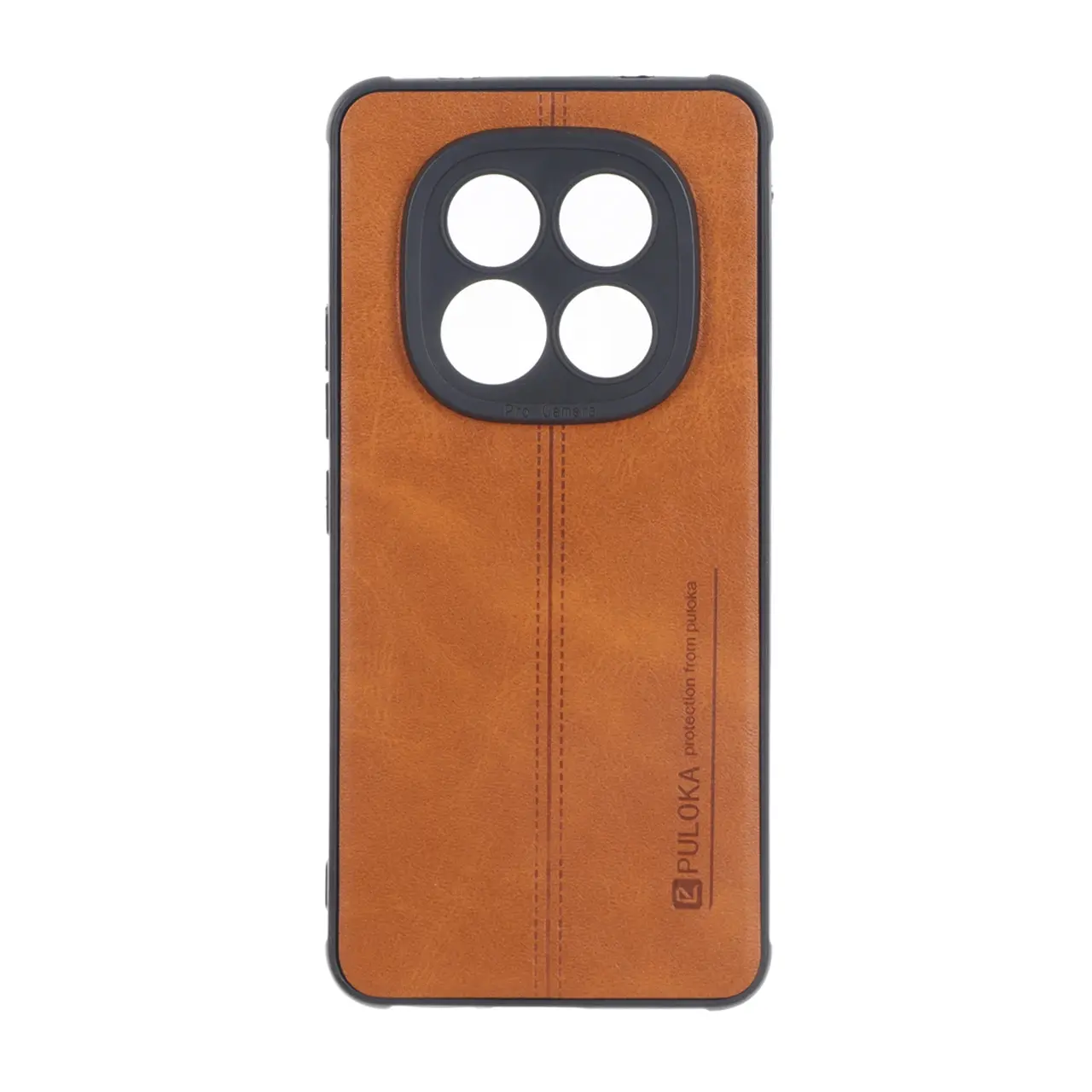 قاب Puloka طرح چرم دوخت دار محافظ لنزدار Xiaomi Redmi Note 15 Pro 4G - قهوه ای
