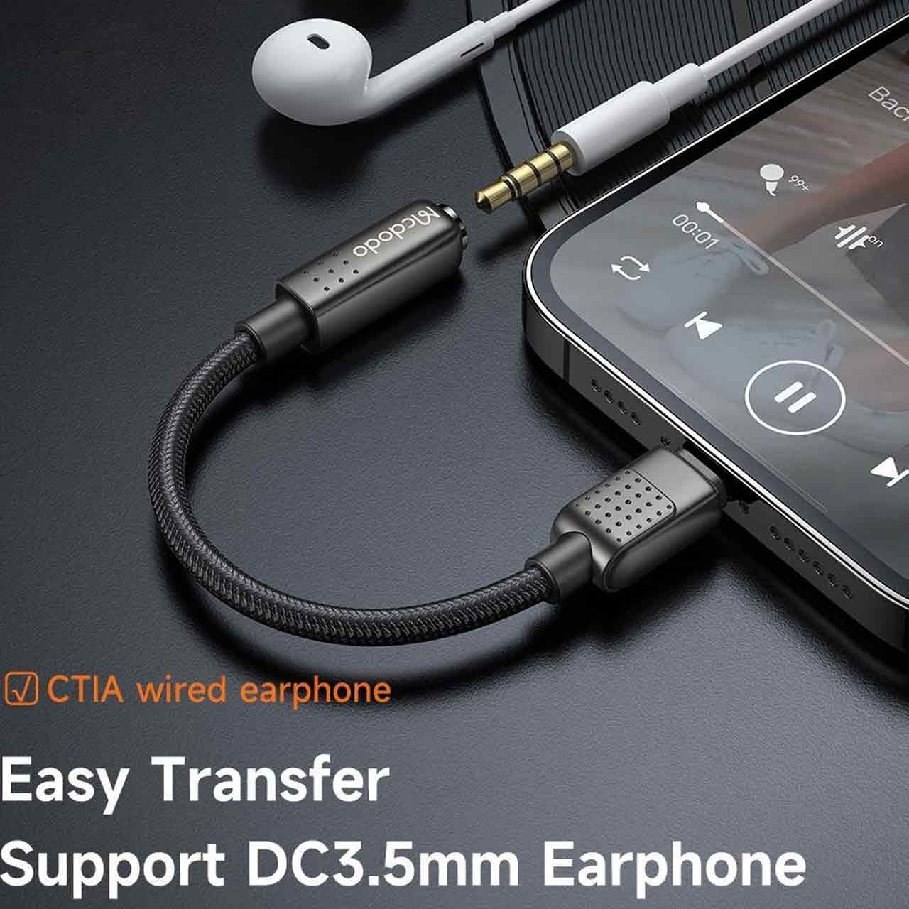 تبدیل لایتنینگ به جک 3.5 میلیمتری مک دودو مدل CA-501 مشکی
